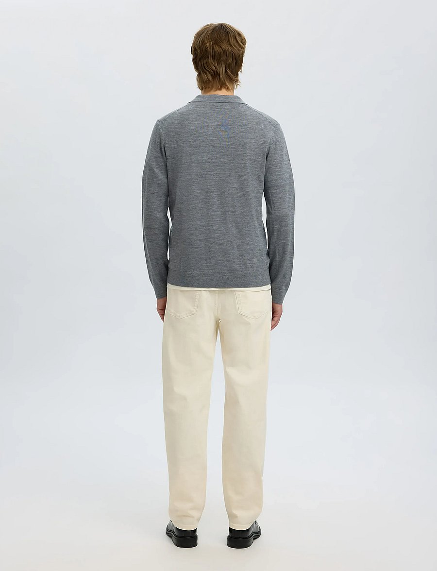 Selected - SLHTRAY LS KNIT MERINO OPEN POLO - pikkade varrukatega kootud polod - medium grey melange - 2
