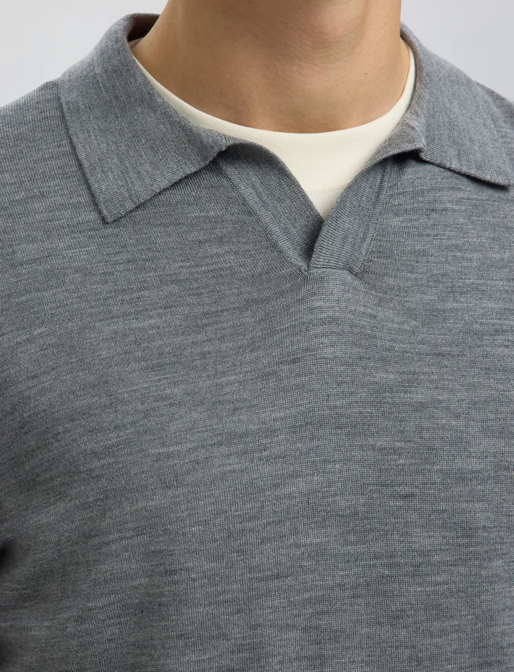 Selected - SLHTRAY LS KNIT MERINO OPEN POLO - polostrik - medium grey melange - 5