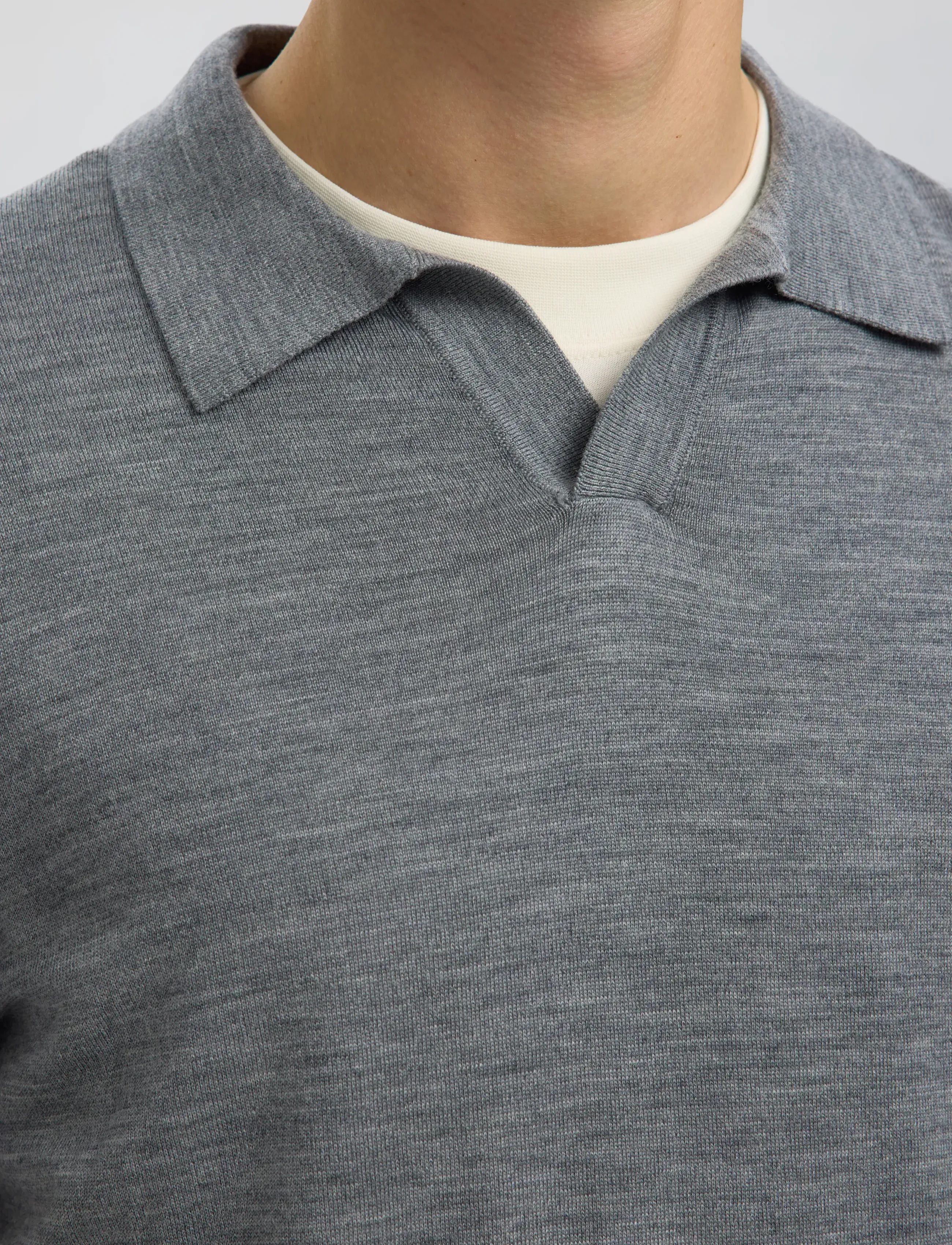 Selected - SLHTRAY LS KNIT MERINO OPEN POLO - poloer i strik med lange ærmer - medium grey melange - 5
