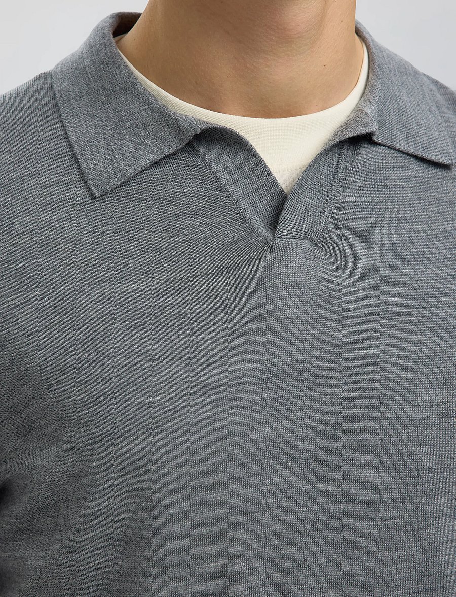 Selected - SLHTRAY LS KNIT MERINO OPEN POLO - pikkade varrukatega kootud polod - medium grey melange - 5