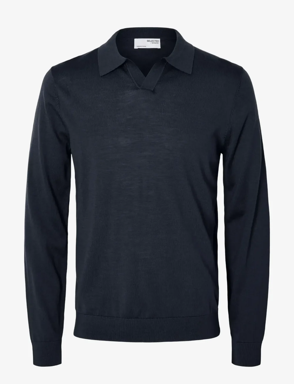 Selected - SLHTRAY LS KNIT MERINO OPEN POLO - kootud polosärgid - navy blazer - 1