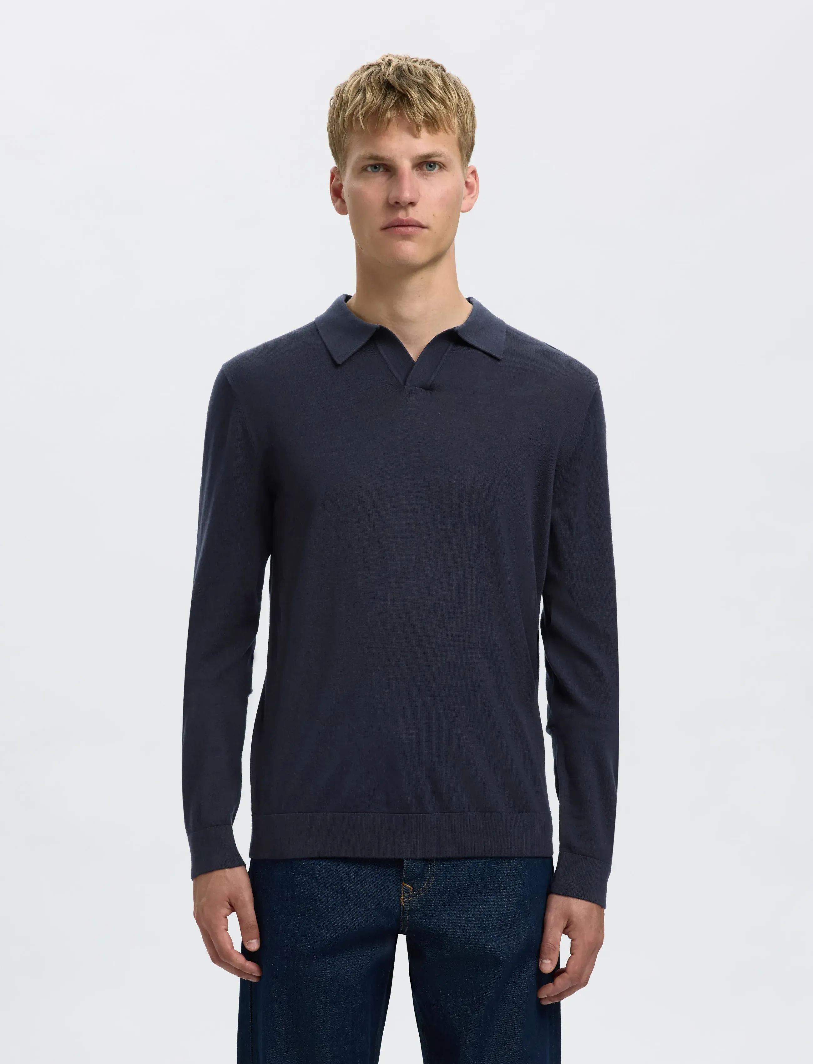 Selected SLHTRAY LS KNIT MERINO OPEN POLO - Gestrickte Polohemden - NAVY BLAZER / navy