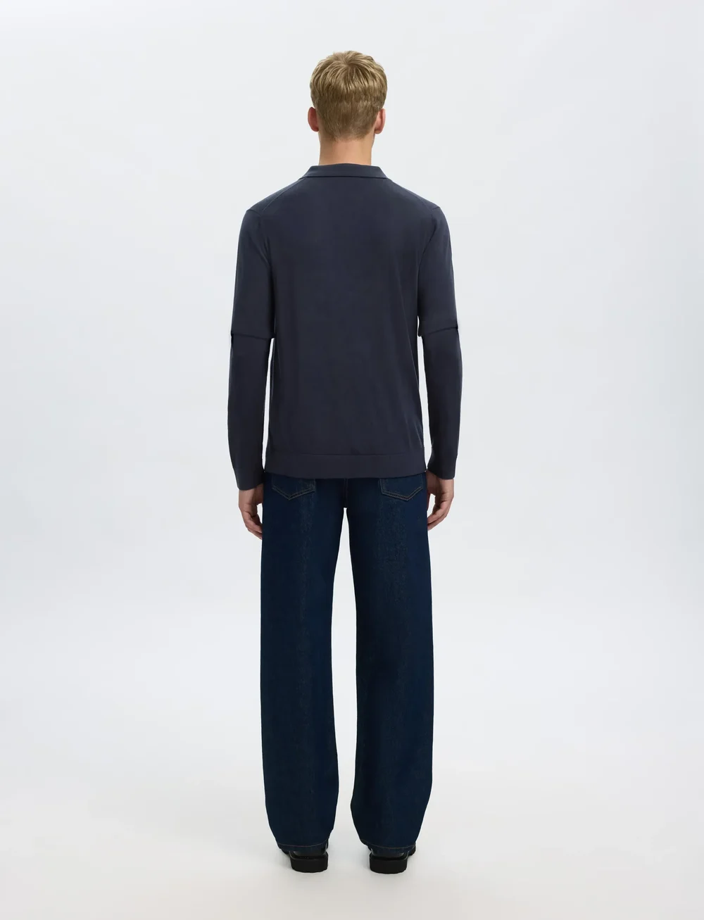 Selected - SLHTRAY LS KNIT MERINO OPEN POLO - kootud polosärgid - navy blazer - 2