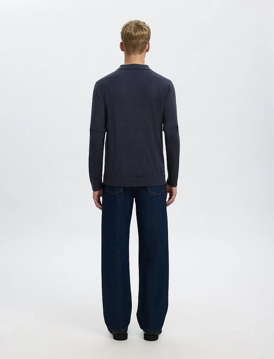 Selected - SLHTRAY LS KNIT MERINO OPEN POLO - langärmelige strick-polohemden - navy blazer - 2
