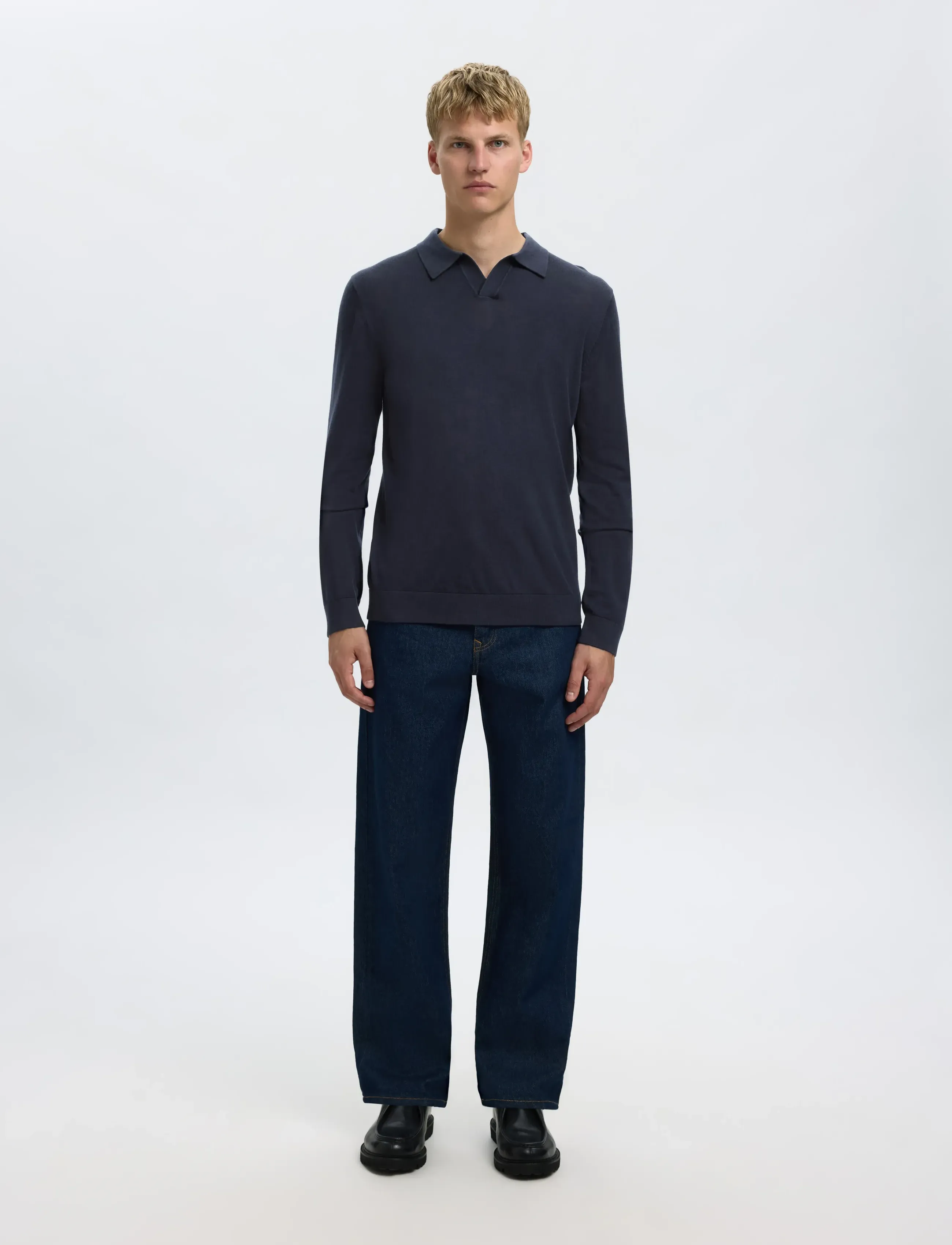Selected - SLHTRAY LS KNIT MERINO OPEN POLO - poloer i strik med lange ærmer - navy blazer - 3
