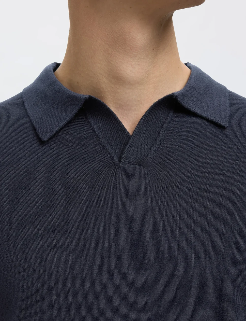 Selected - SLHTRAY LS KNIT MERINO OPEN POLO - kootud polosärgid - navy blazer - 4