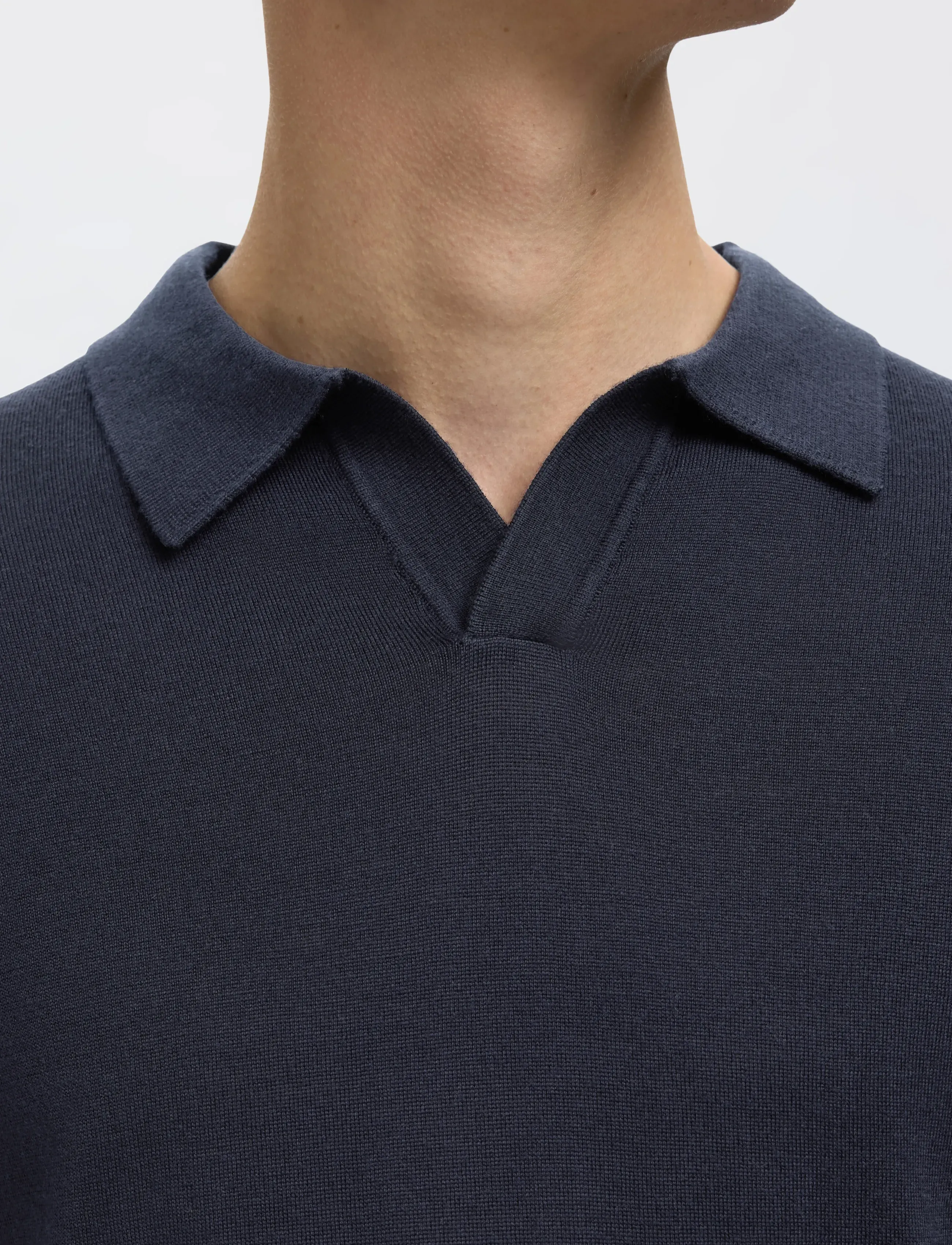 Selected - SLHTRAY LS KNIT MERINO OPEN POLO - poloer i strik med lange ærmer - navy blazer - 4