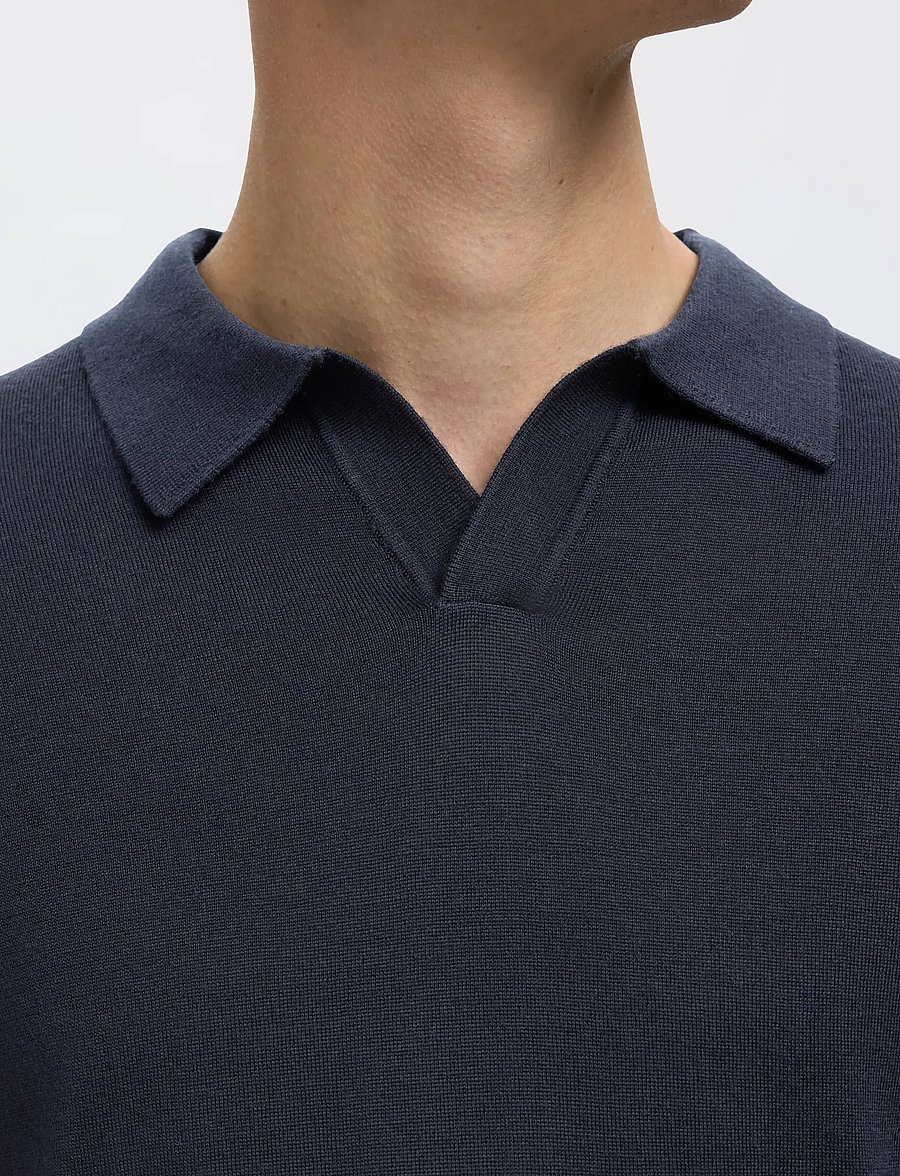 Selected - SLHTRAY LS KNIT MERINO OPEN POLO - langärmelige strick-polohemden - navy blazer - 4