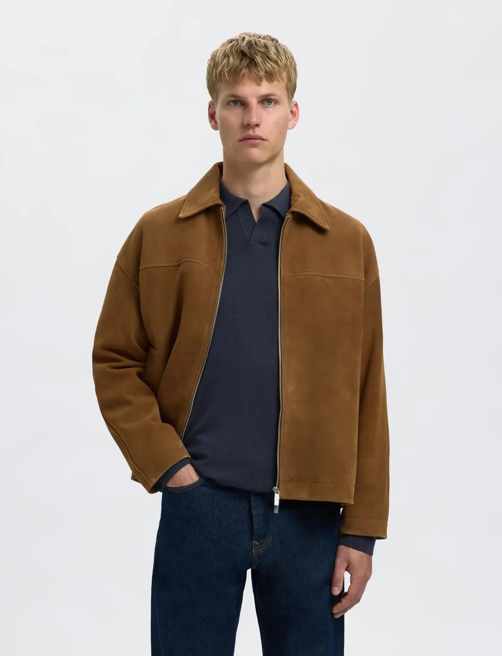 Selected - SLHTRAY LS KNIT MERINO OPEN POLO - kootud polosärgid - navy blazer - 5