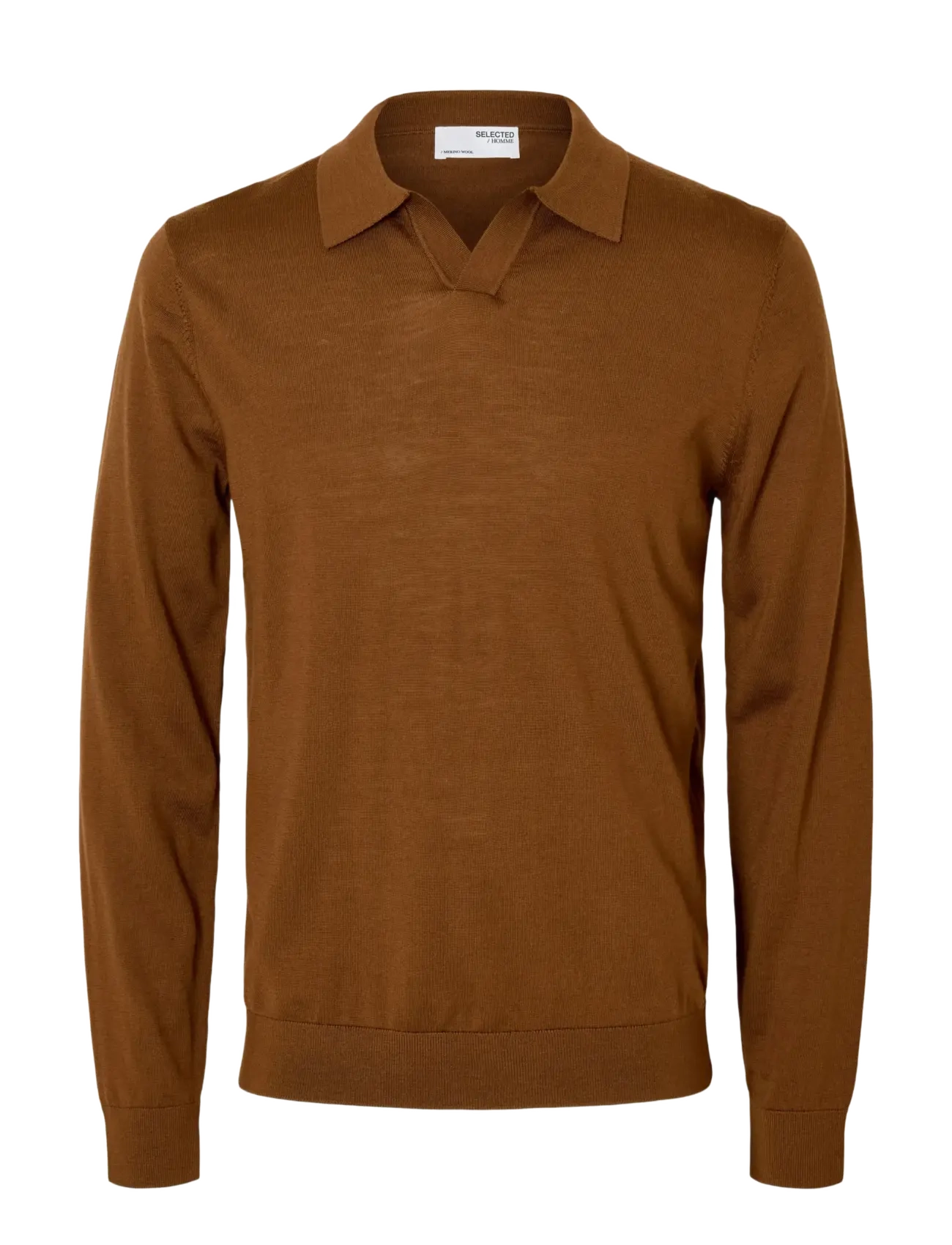 Selected SLHTRAY LS KNIT MERINO OPEN POLO - Polostrik - SOFT SILT / brown