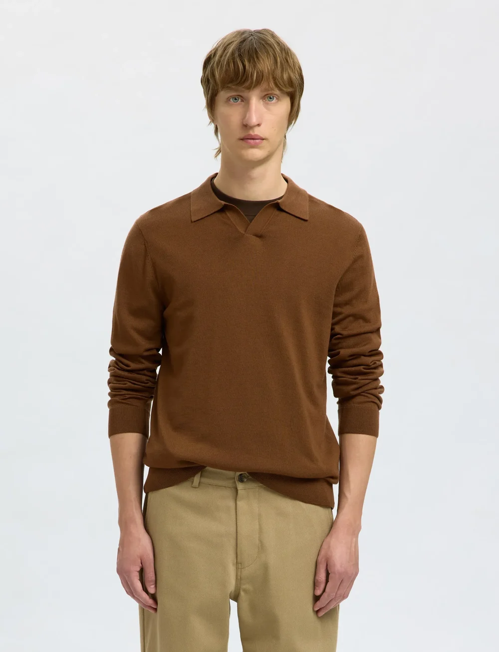 Selected - SLHTRAY LS KNIT MERINO OPEN POLO - neulotut poolot - soft silt - 0
