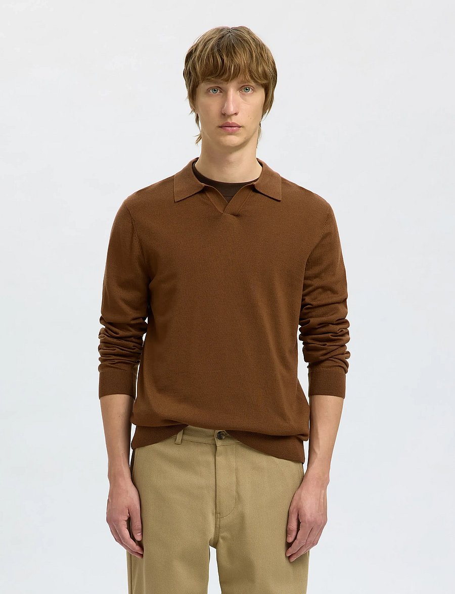 Selected - SLHTRAY LS KNIT MERINO OPEN POLO - long-sleeved knitted polos - soft silt - 0