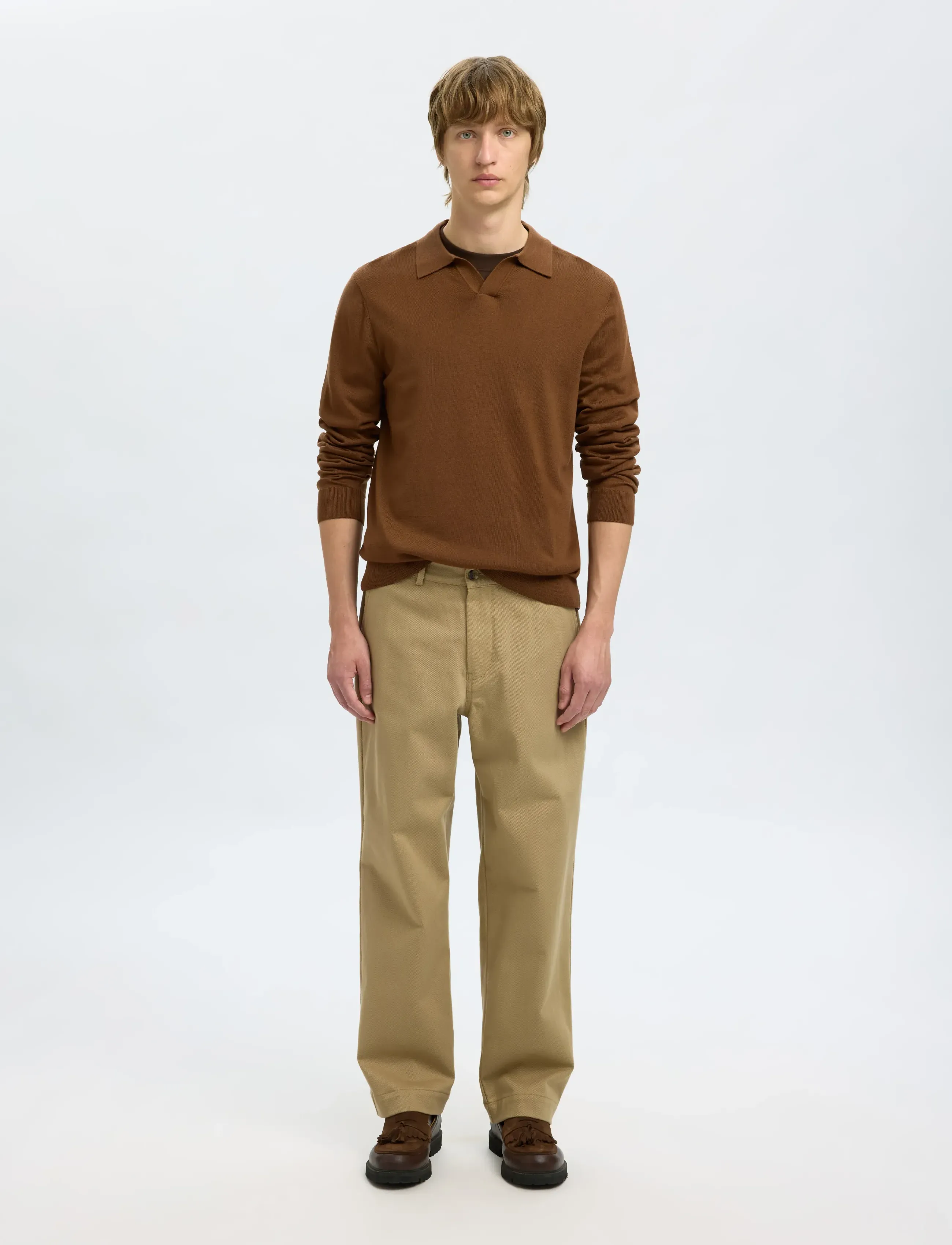 Selected - SLHTRAY LS KNIT MERINO OPEN POLO - poloer i strik med lange ærmer - soft silt - 3