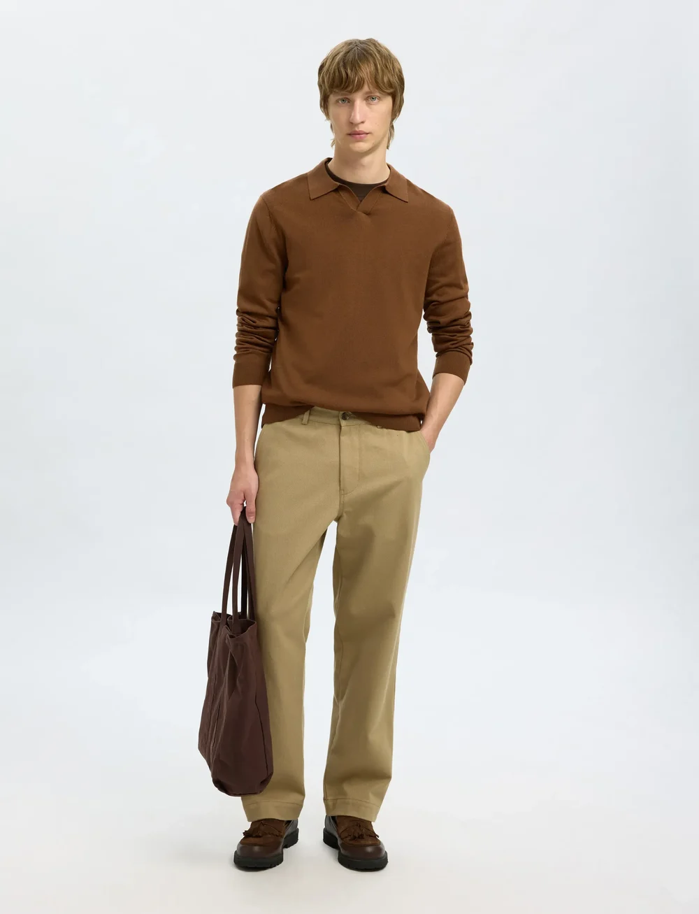 Selected - SLHTRAY LS KNIT MERINO OPEN POLO - neulotut poolot - soft silt - 5