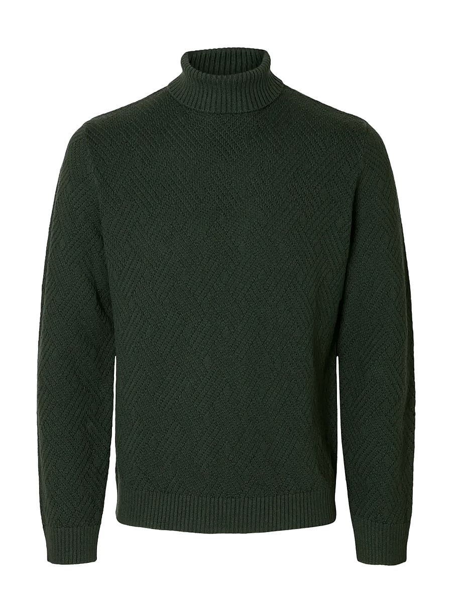 Selected - SLHTREVOR LS KNIT STRUCTURE ROLL NECK - rollkragenpullover - deep forest - 1