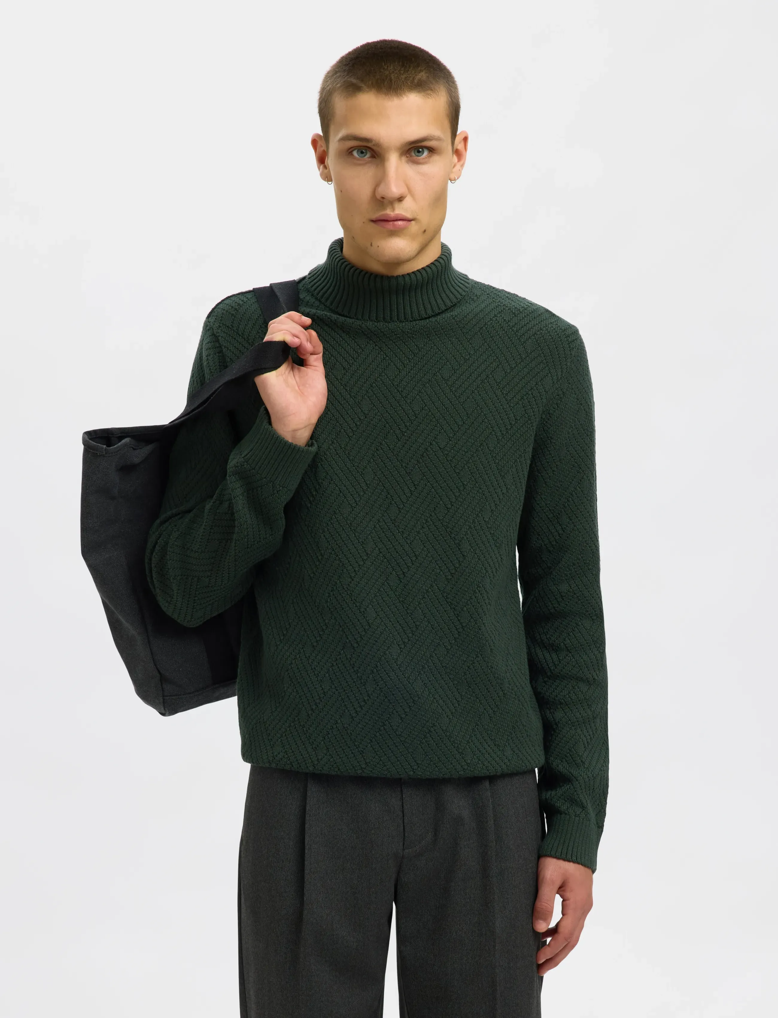 Selected Slhtrevor Ls Knit Structure Roll Neck, S, Knitwear, Grün - Turtlenecks, Männerswear