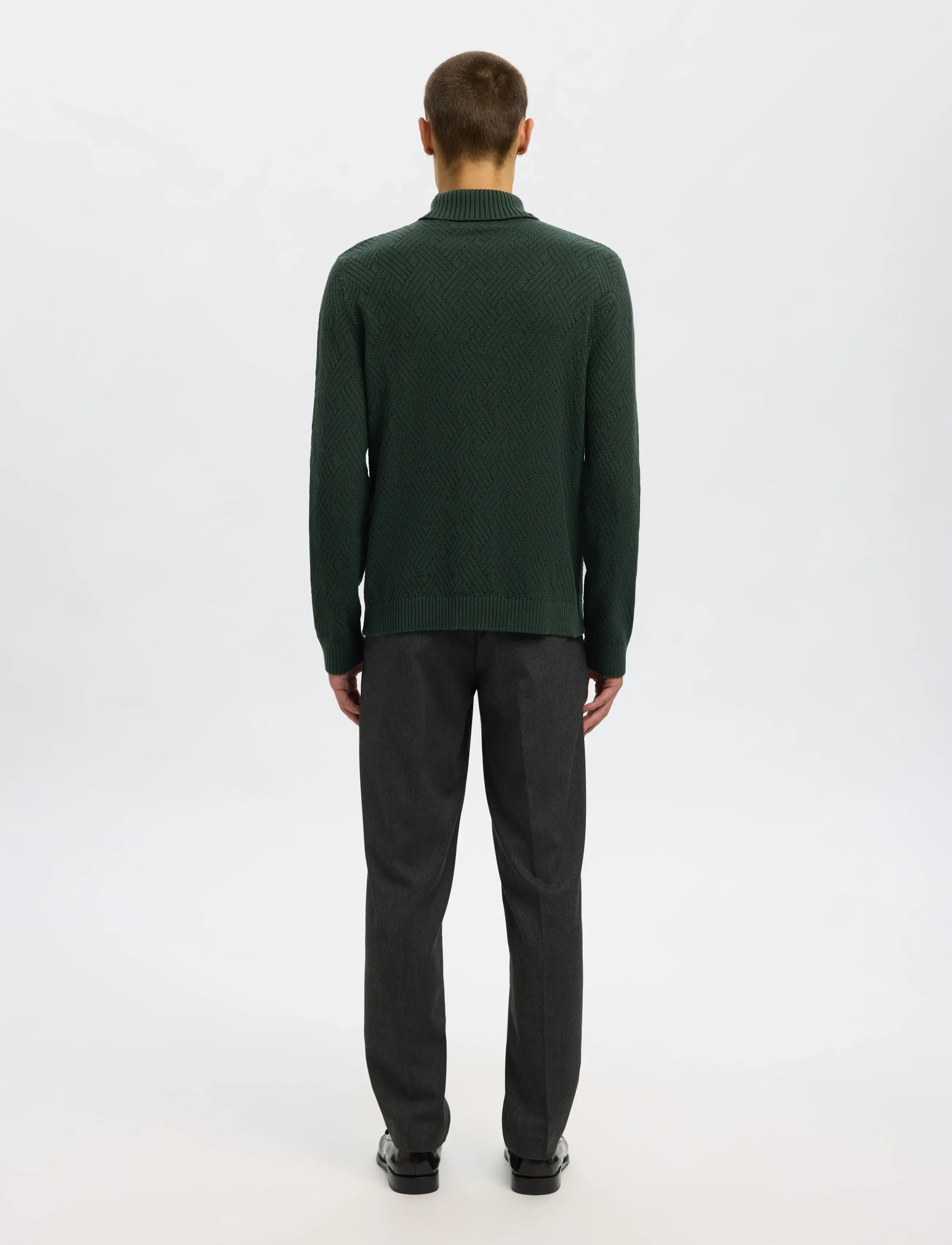 Selected - SLHTREVOR LS KNIT STRUCTURE ROLL NECK - rullekraver - deep forest - 2