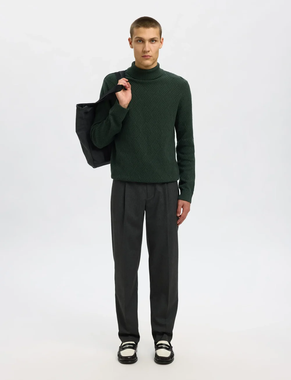 Selected - SLHTREVOR LS KNIT STRUCTURE ROLL NECK - kõrge kaelusega džemprid - deep forest - 3