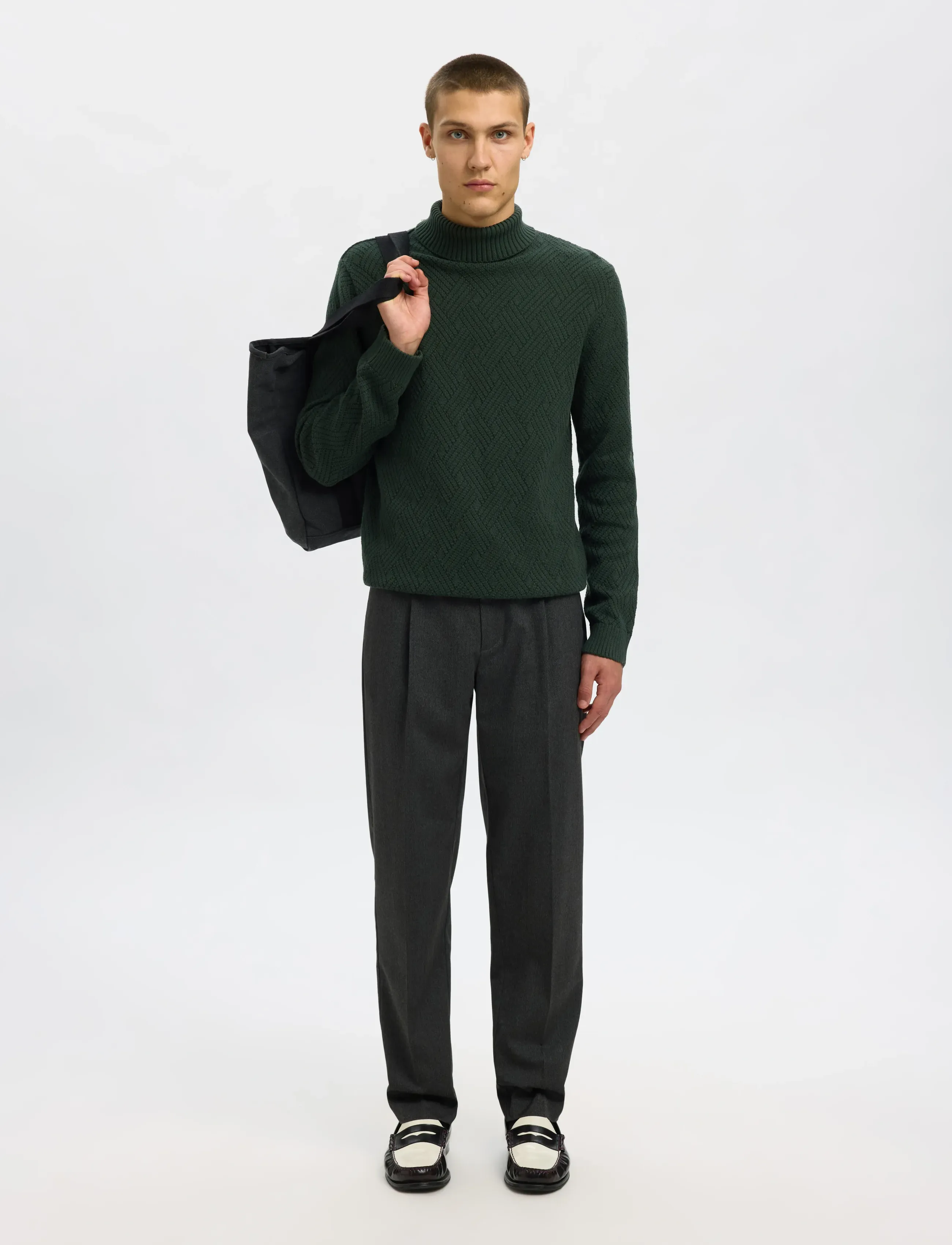 Selected - SLHTREVOR LS KNIT STRUCTURE ROLL NECK - rullekraver - deep forest - 3