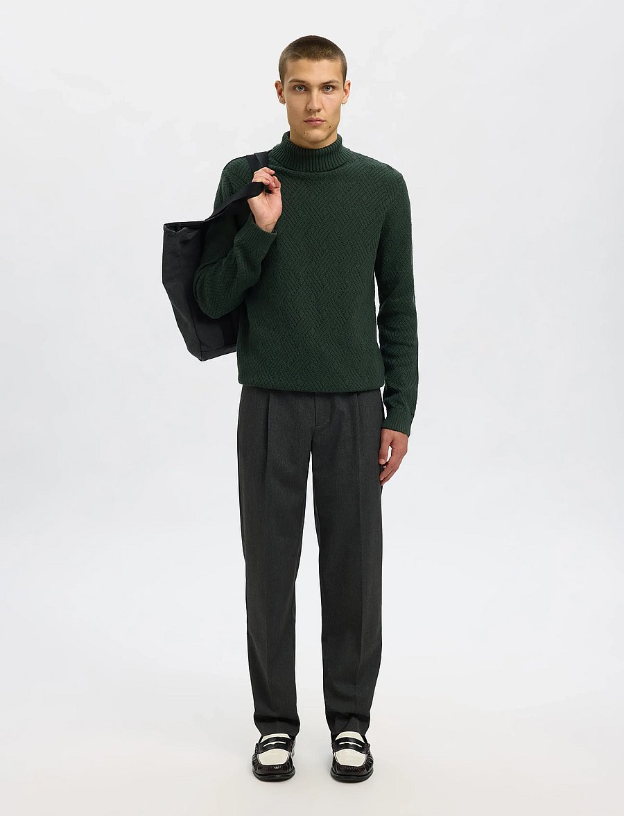 Selected - SLHTREVOR LS KNIT STRUCTURE ROLL NECK - rollkragenpullover - deep forest - 3
