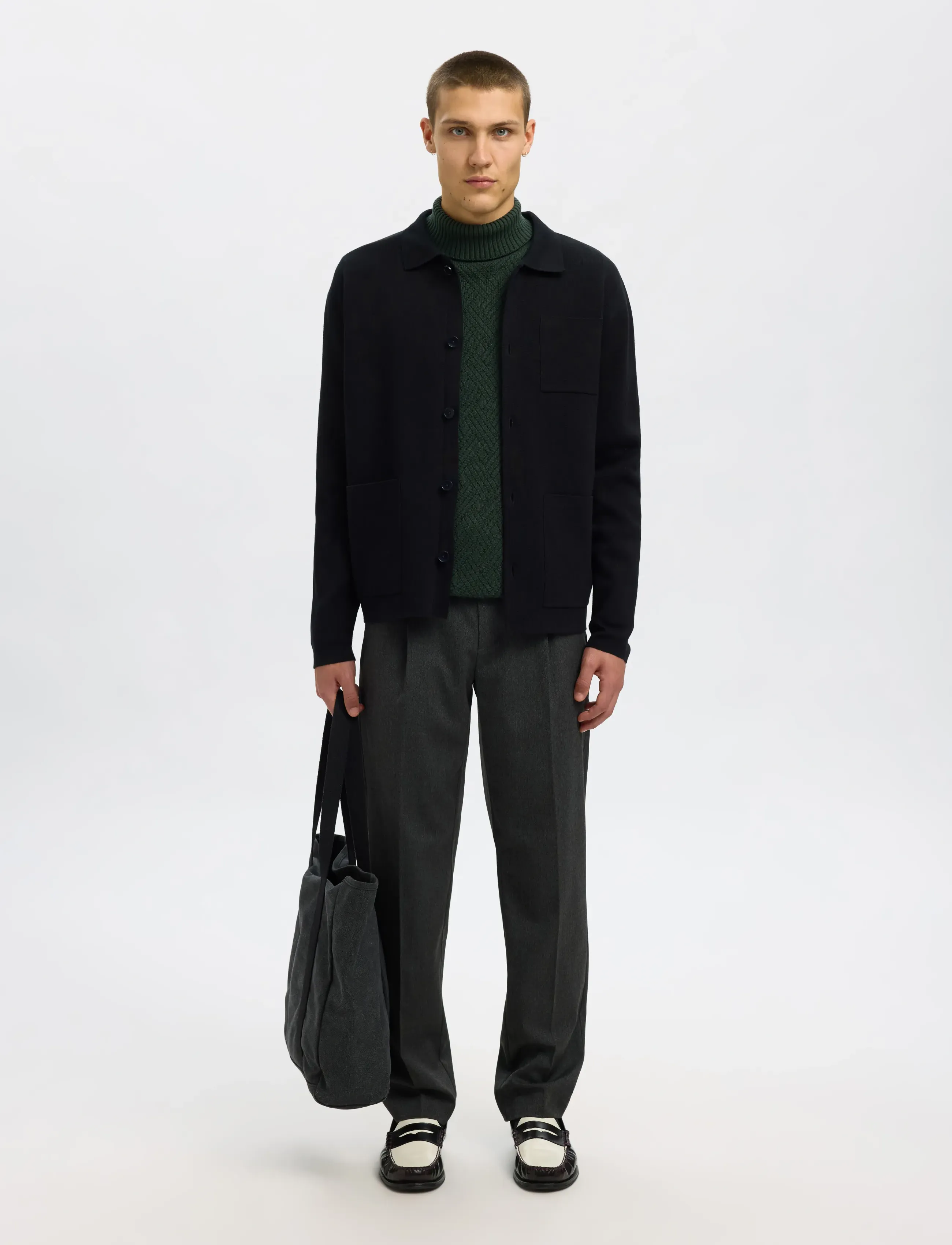Selected - SLHTREVOR LS KNIT STRUCTURE ROLL NECK - rullekraver - deep forest - 5