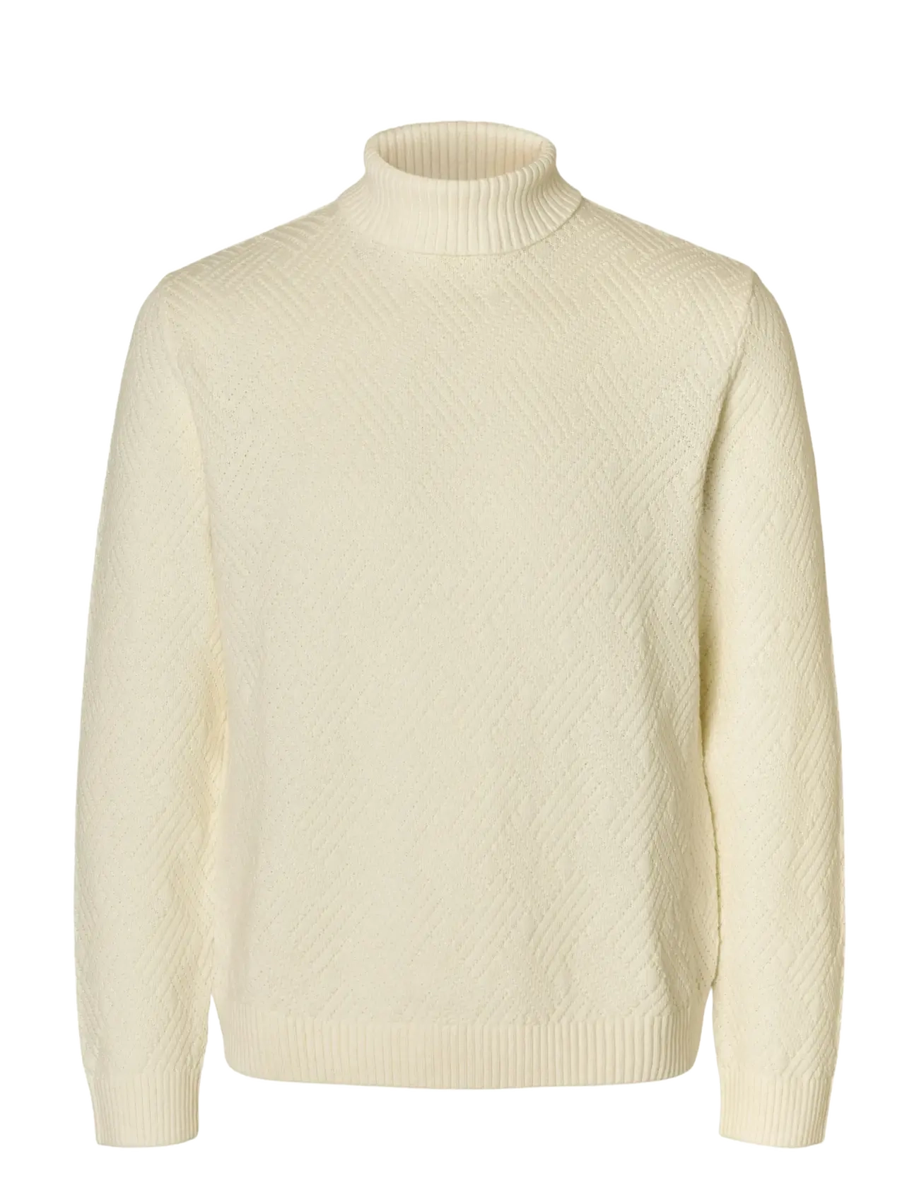 SELECTED Slhtrevor Ls Knit Structure Roll Neck Cream - XL - Herren