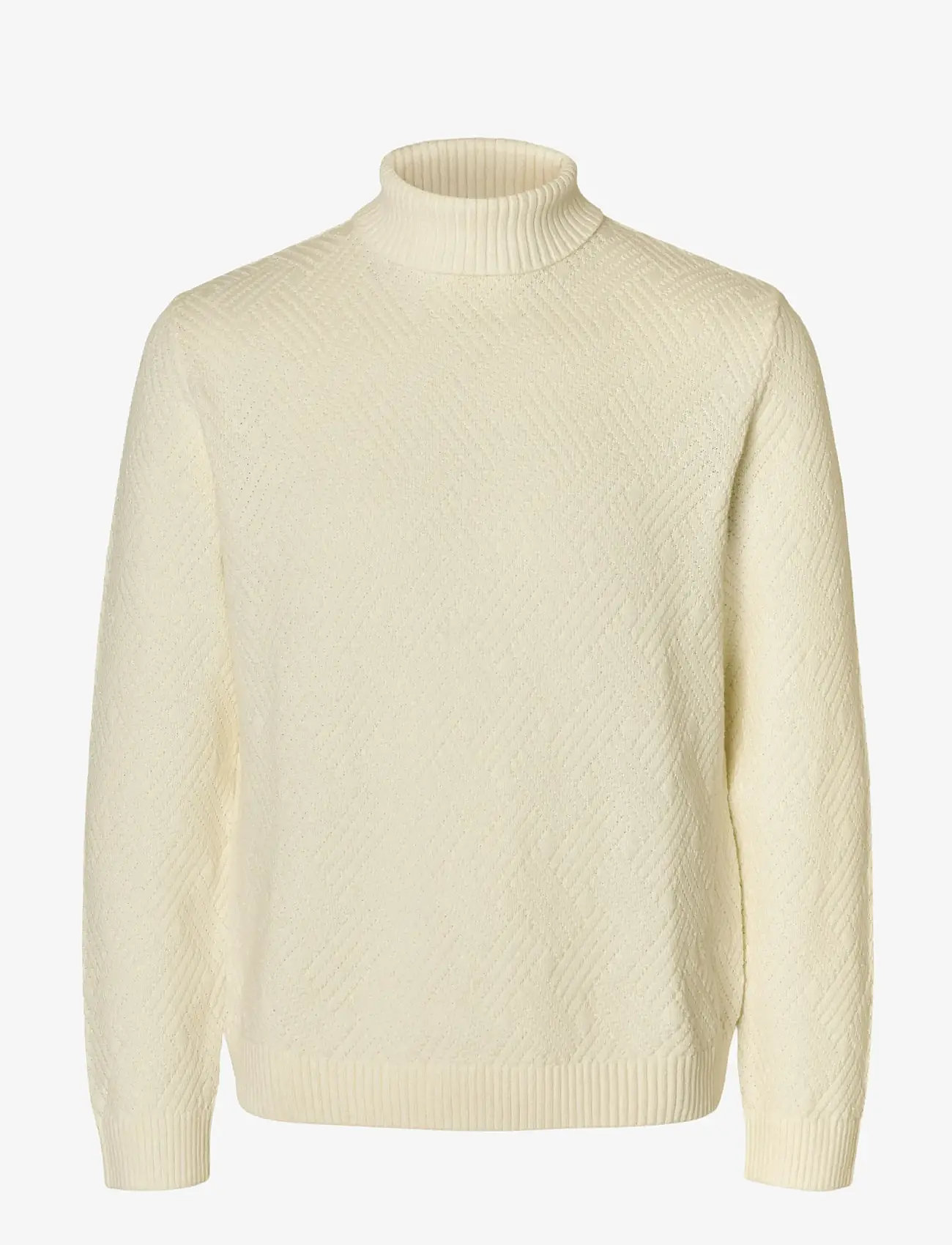 Selected - SLHTREVOR LS KNIT STRUCTURE ROLL NECK - truien met col haag - egret - 1