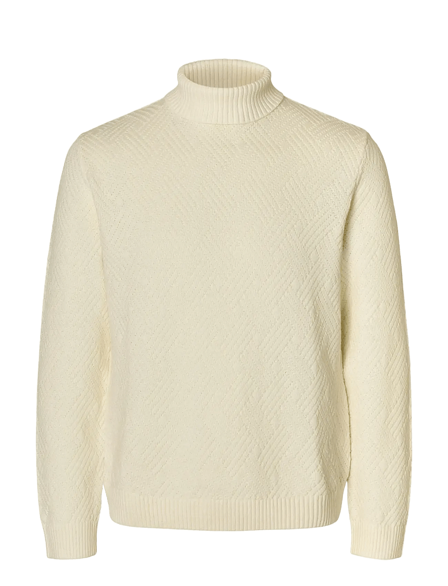Selected - SLHTREVOR LS KNIT STRUCTURE ROLL NECK - rullekraver - egret - 1