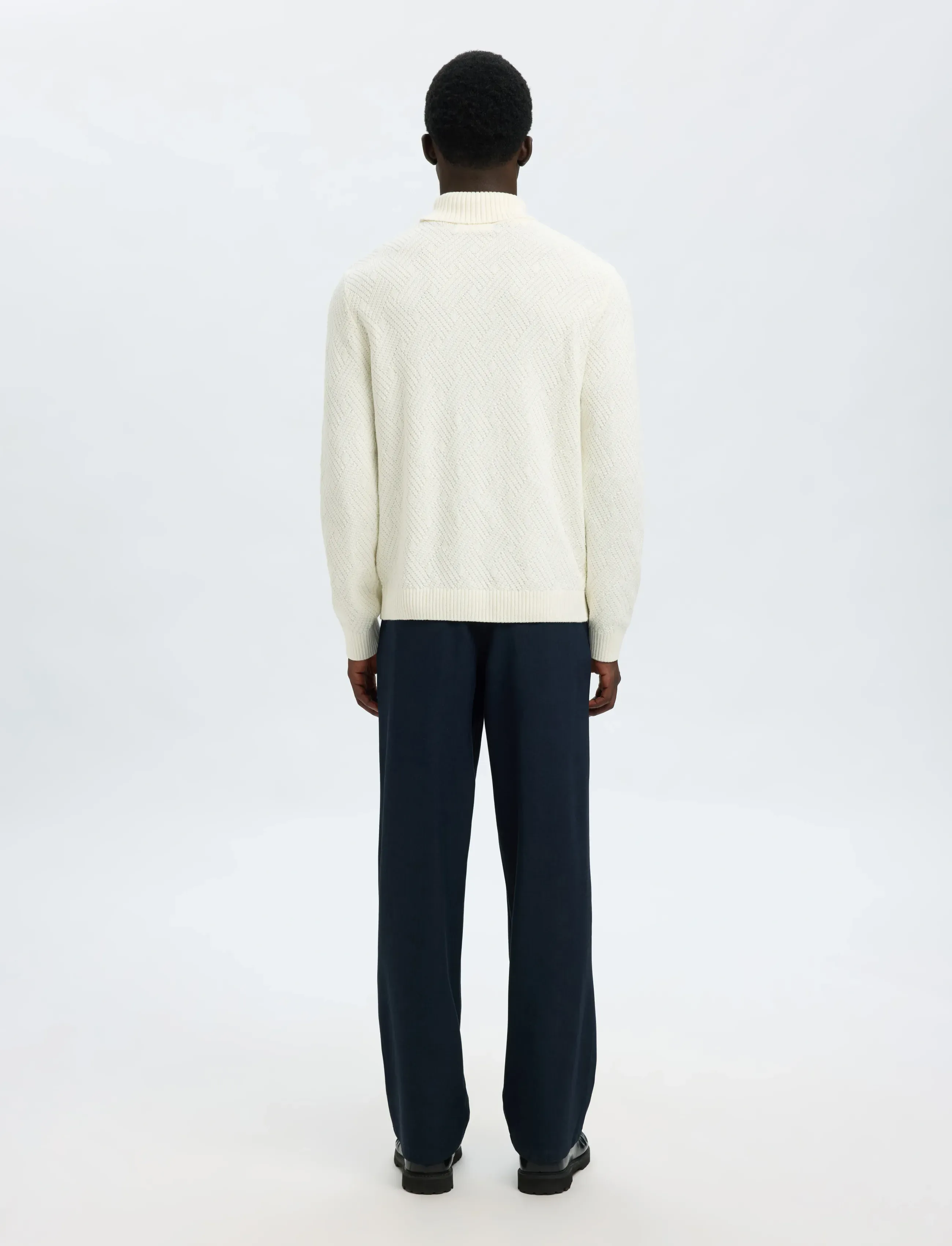 Selected - SLHTREVOR LS KNIT STRUCTURE ROLL NECK - rullekraver - egret - 2