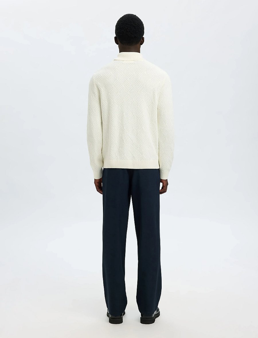 Selected - SLHTREVOR LS KNIT STRUCTURE ROLL NECK - rullekraver - egret - 2