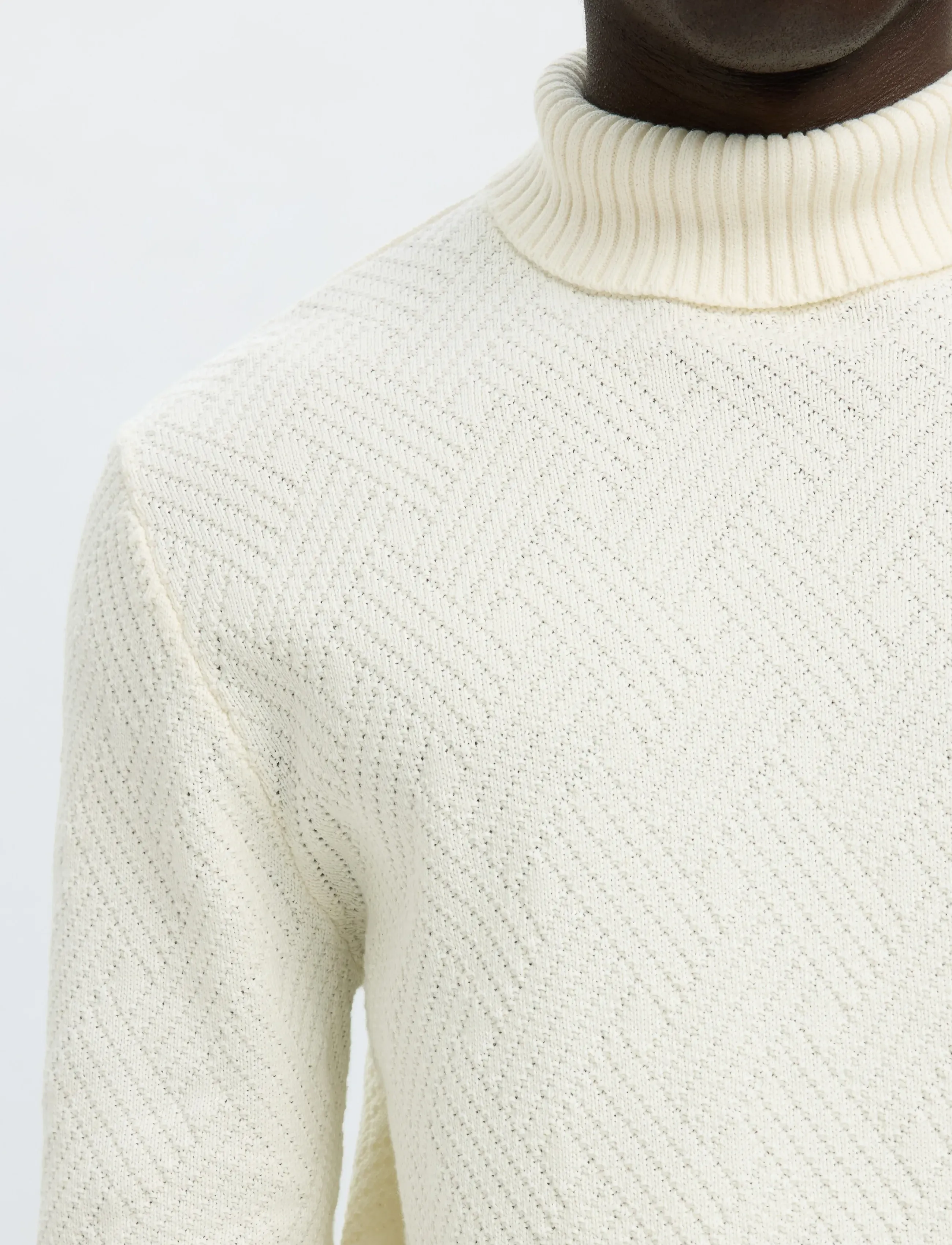 Selected - SLHTREVOR LS KNIT STRUCTURE ROLL NECK - rullekraver - egret - 3