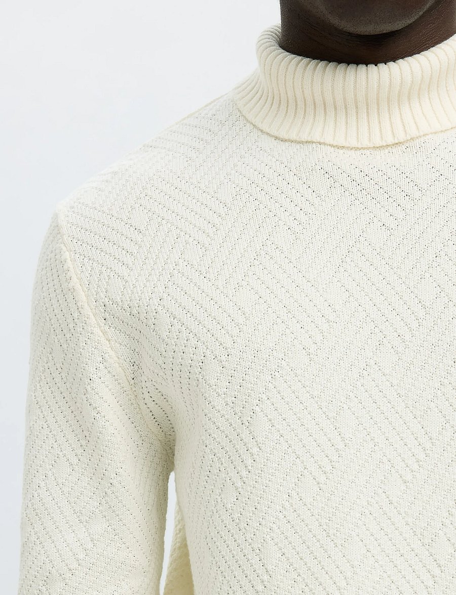 Selected - SLHTREVOR LS KNIT STRUCTURE ROLL NECK - rullekraver - egret - 3
