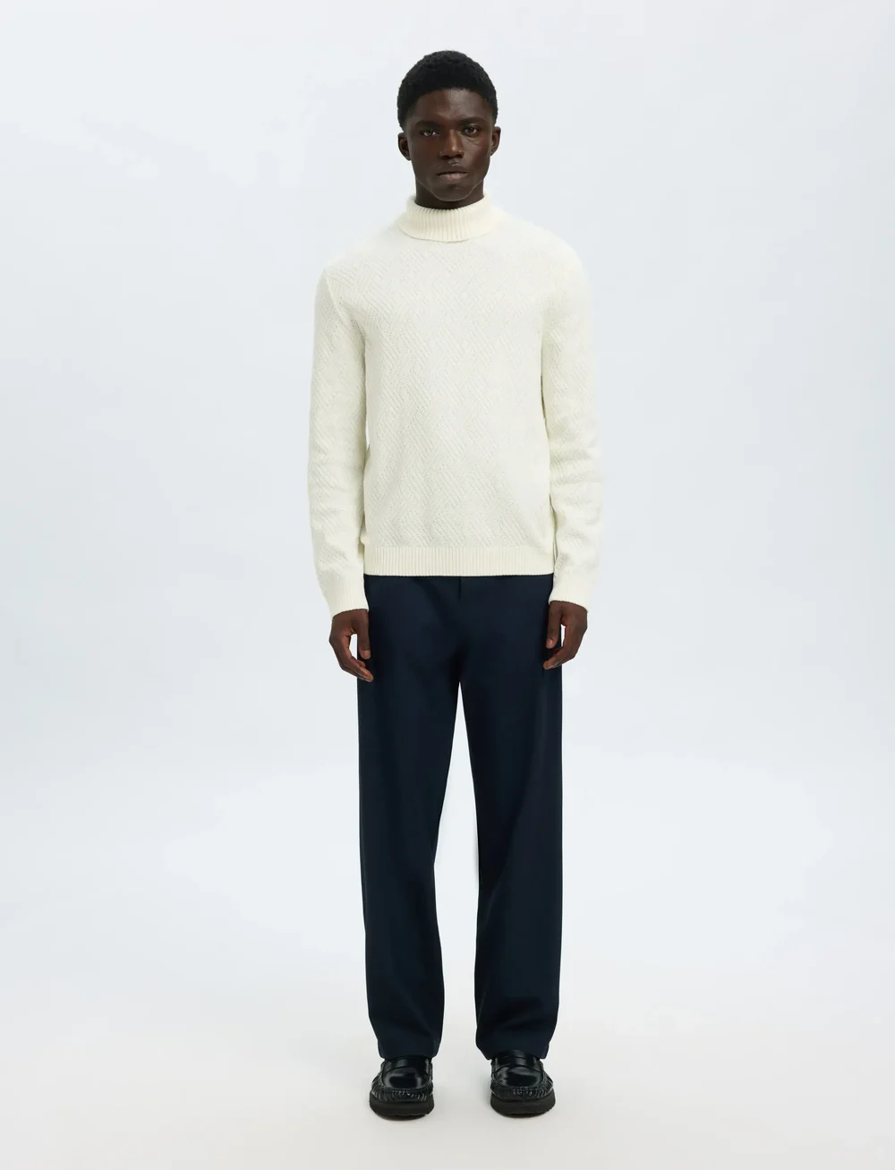 Selected - SLHTREVOR LS KNIT STRUCTURE ROLL NECK - rollkragen - egret - 4