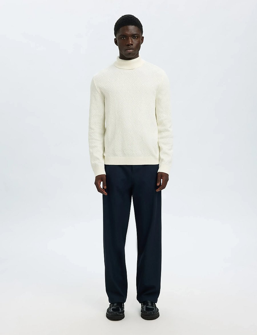 Selected - SLHTREVOR LS KNIT STRUCTURE ROLL NECK - rullekraver - egret - 4
