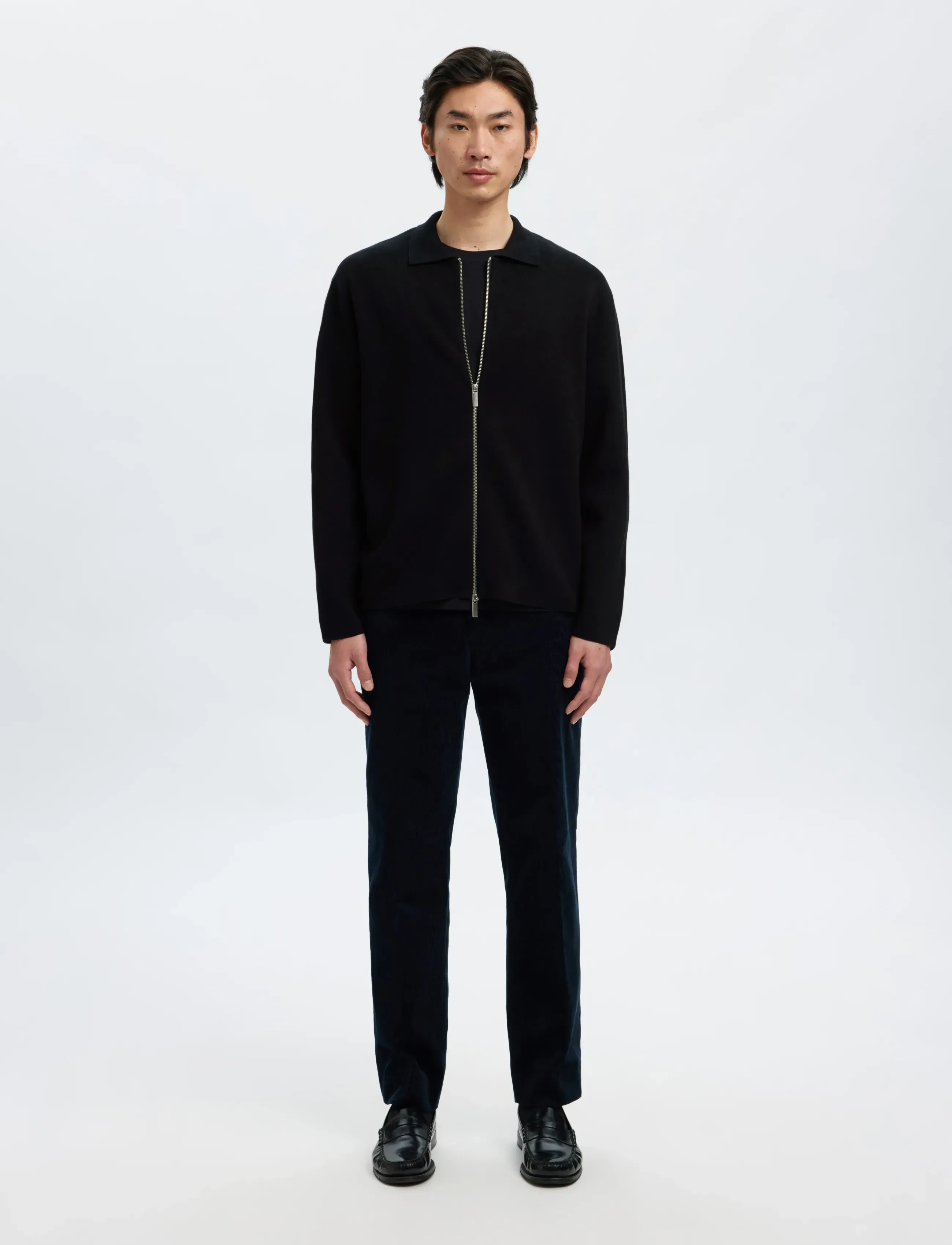 Selected - SLHMIKE LIGHT LS KNIT FULL ZIP CARDIGAN - koftor - black - 3