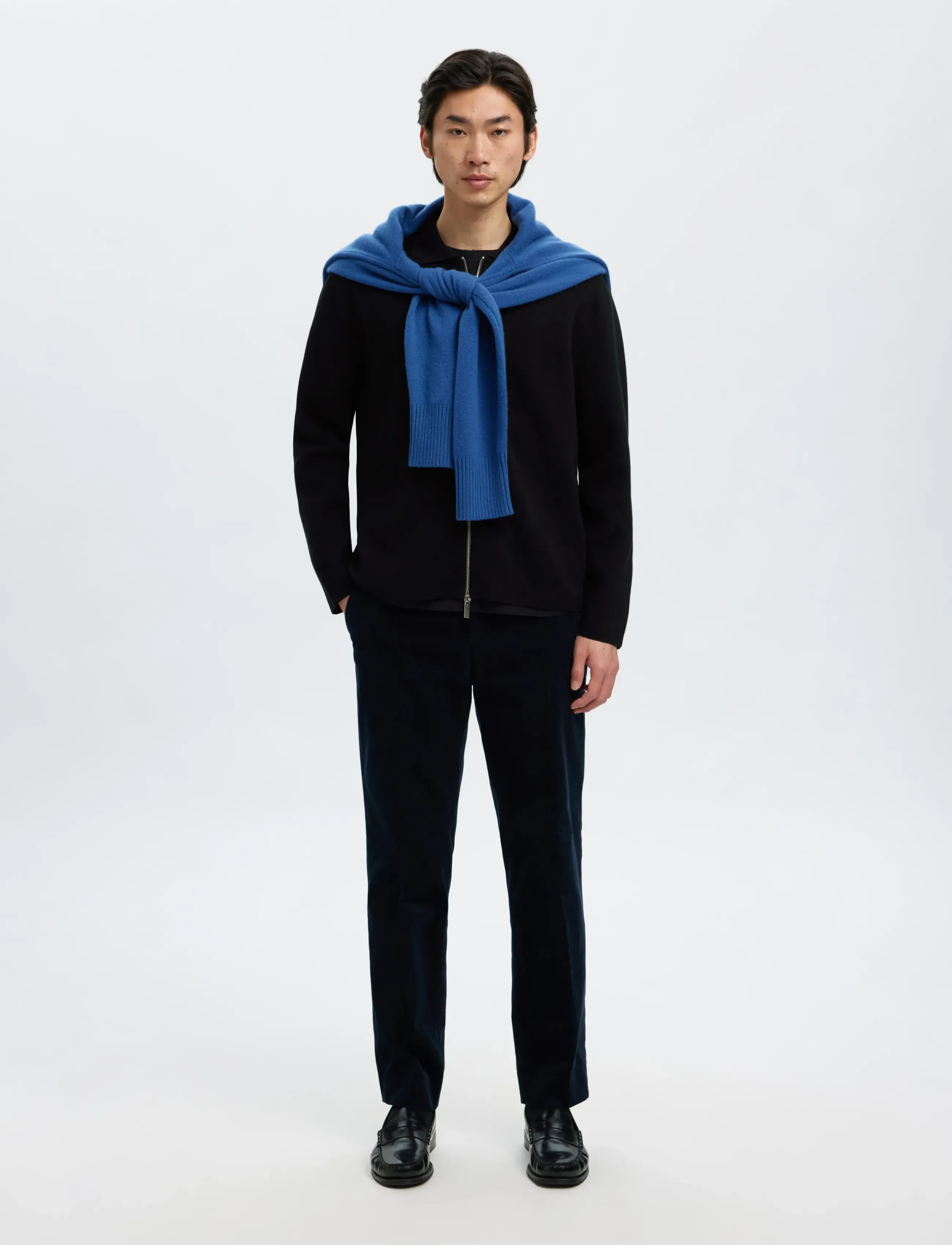 Selected - SLHMIKE LIGHT LS KNIT FULL ZIP CARDIGAN - koftor - black - 4