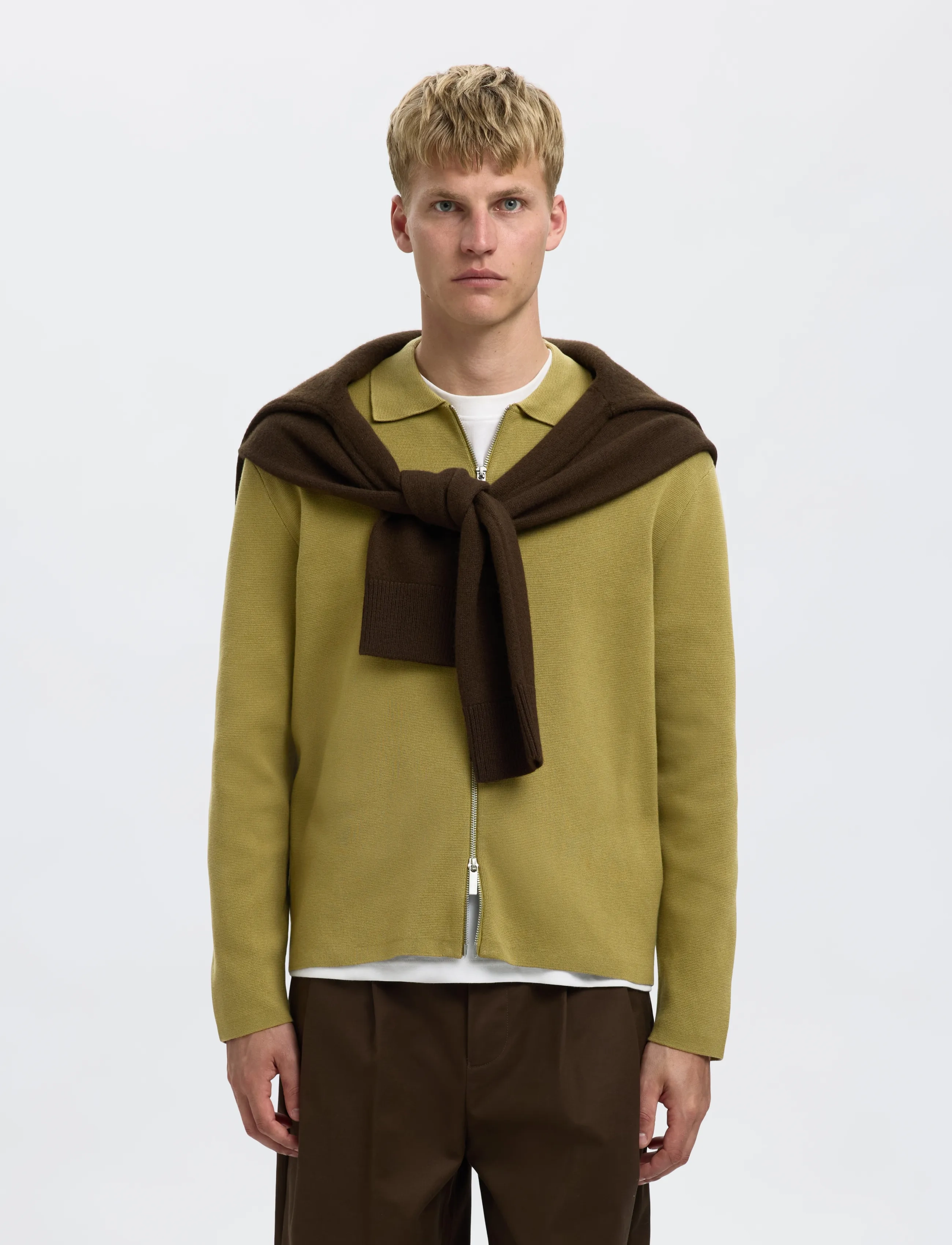 Selected - SLHMIKE LIGHT LS KNIT FULL ZIP CARDIGAN - kardiganai - dried herb - 4