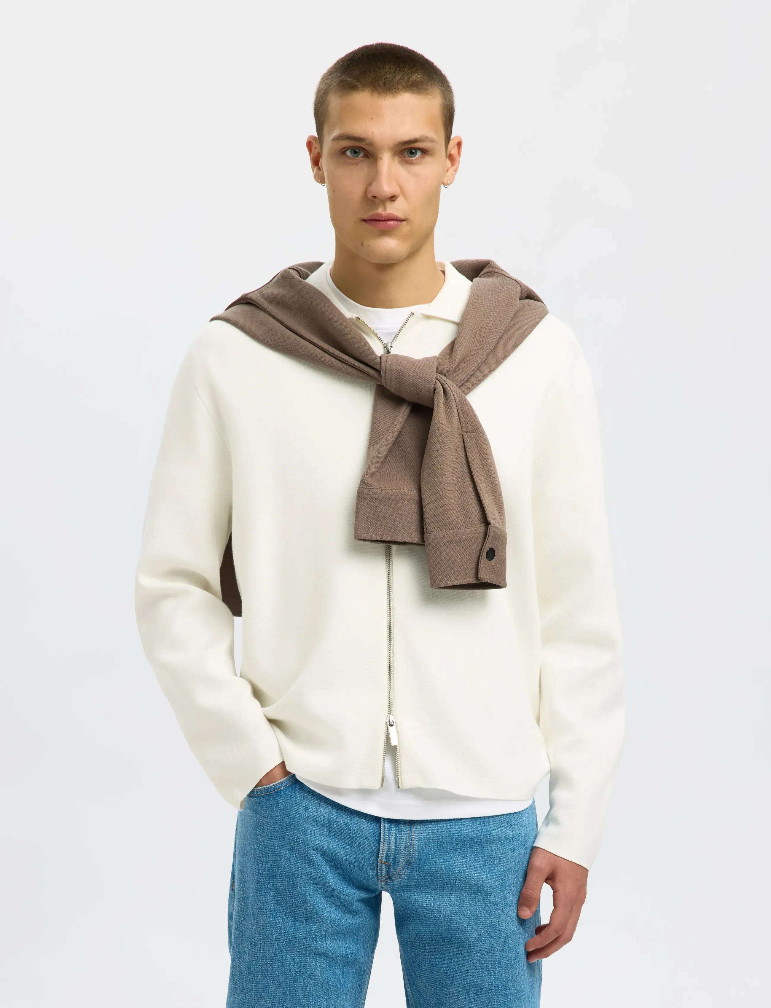 Selected - SLHMIKE LIGHT LS KNIT FULL ZIP CARDIGAN - fullzip strik - egret - 4