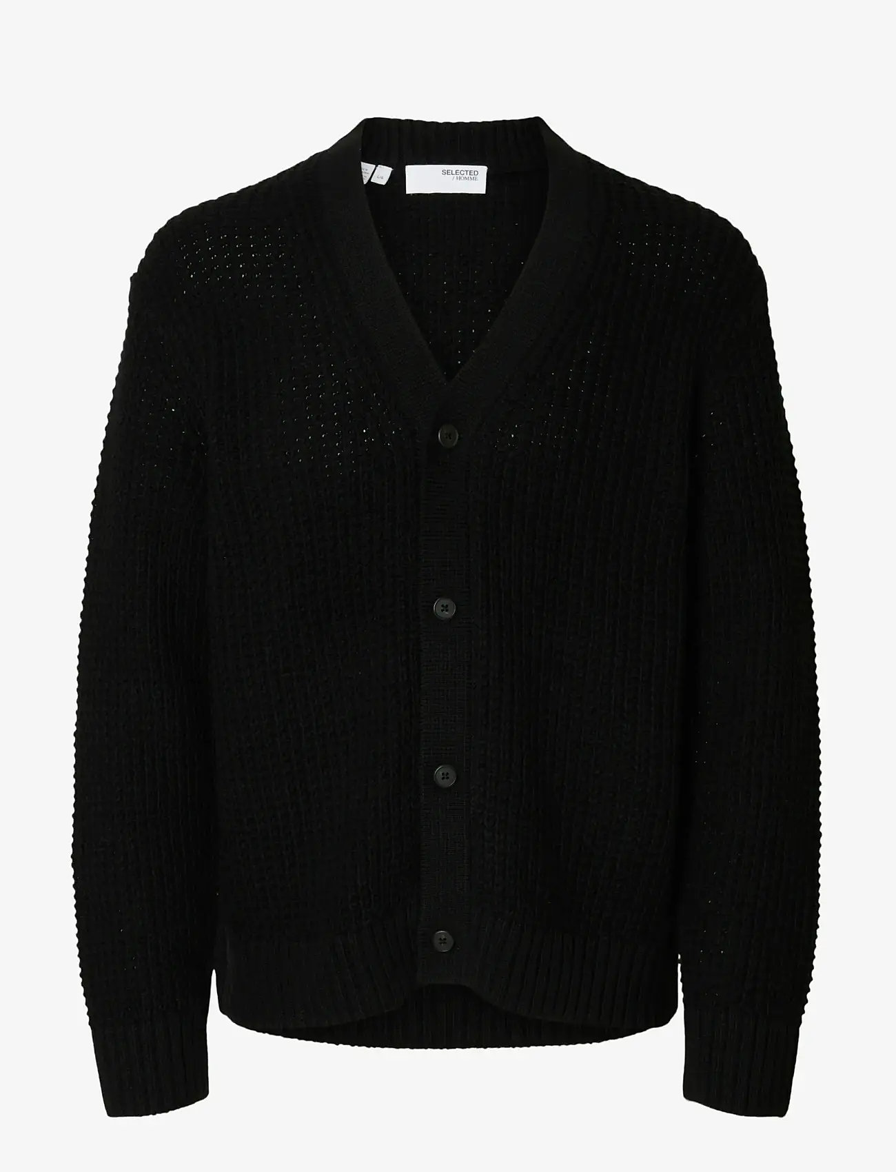 Selected - SLHDERECK LS KNIT STRUC RELAXED CARDIGAN - koftor - black - 1