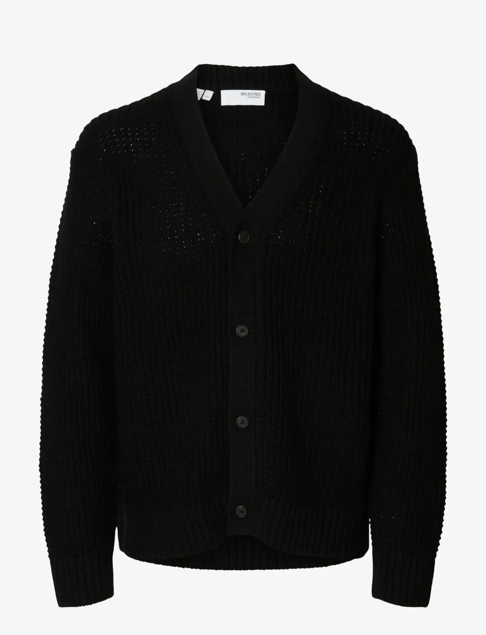 Selected - SLHDERECK LS KNIT STRUC RELAXED CARDIGAN - cardigans - black - 1