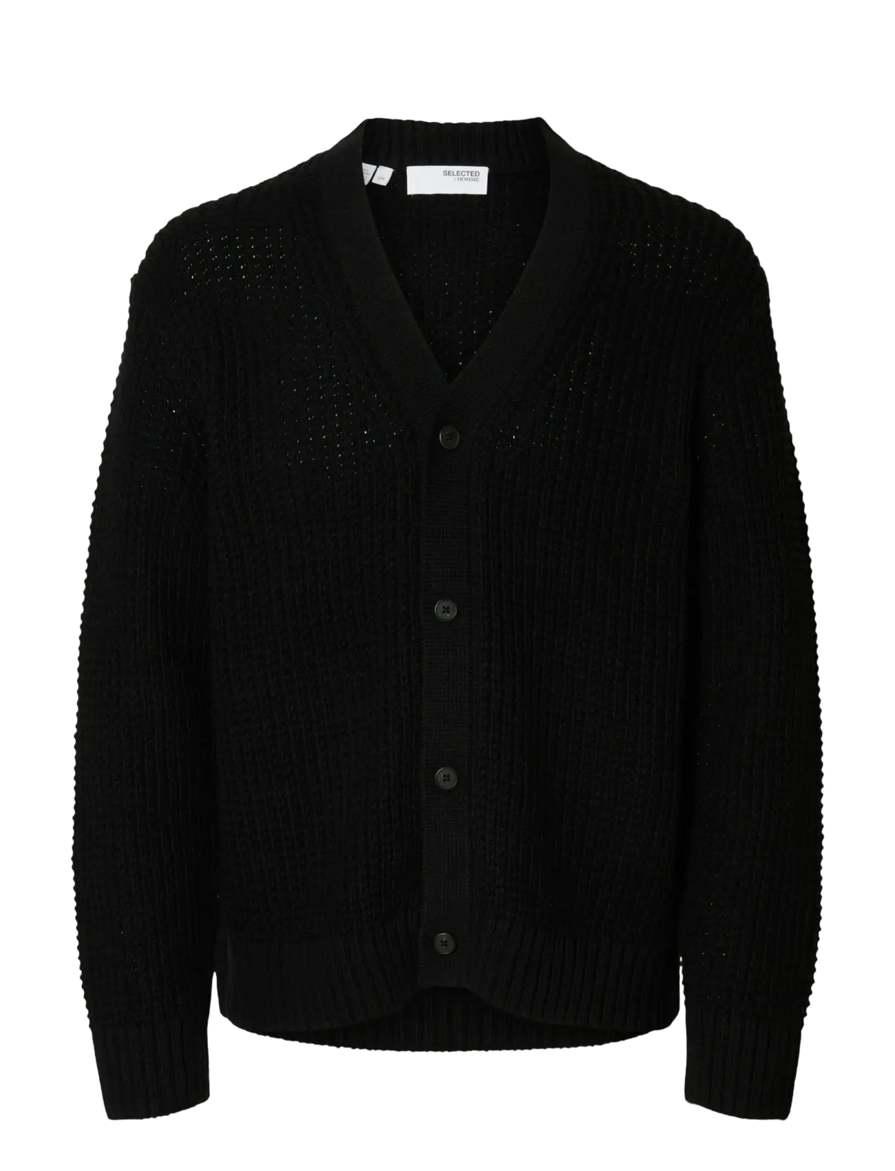 Selected SLHDERECK LS KNIT STRUC RELAXED CARDIGAN - Cardigans - BLACK / black