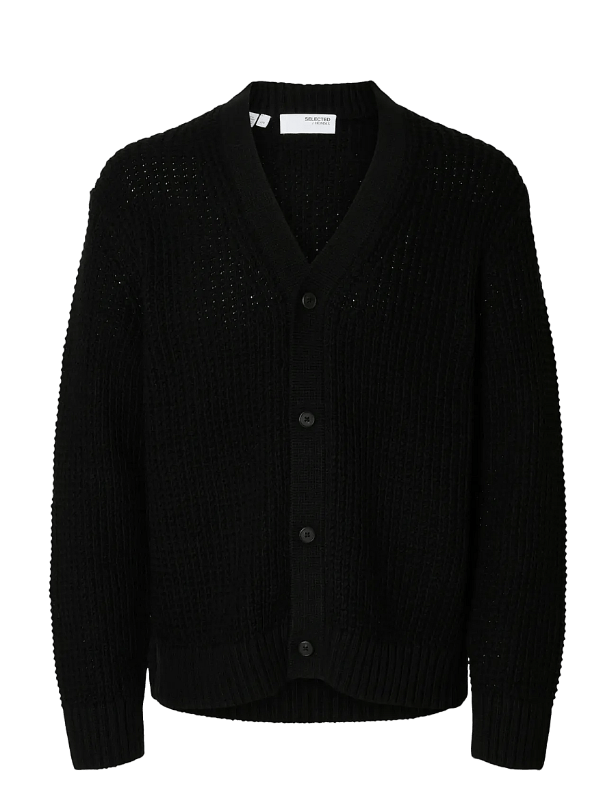 Selected - SLHDERECK LS KNIT STRUC RELAXED CARDIGAN - strickjacken - black - 1