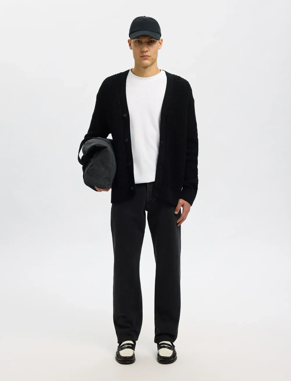 Selected - SLHDERECK LS KNIT STRUC RELAXED CARDIGAN - cardigans - black - 3
