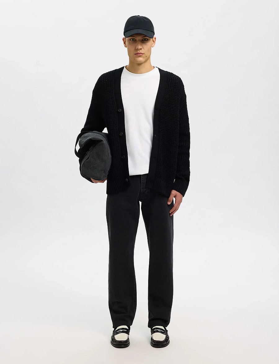 Selected - SLHDERECK LS KNIT STRUC RELAXED CARDIGAN - strickjacken - black - 3