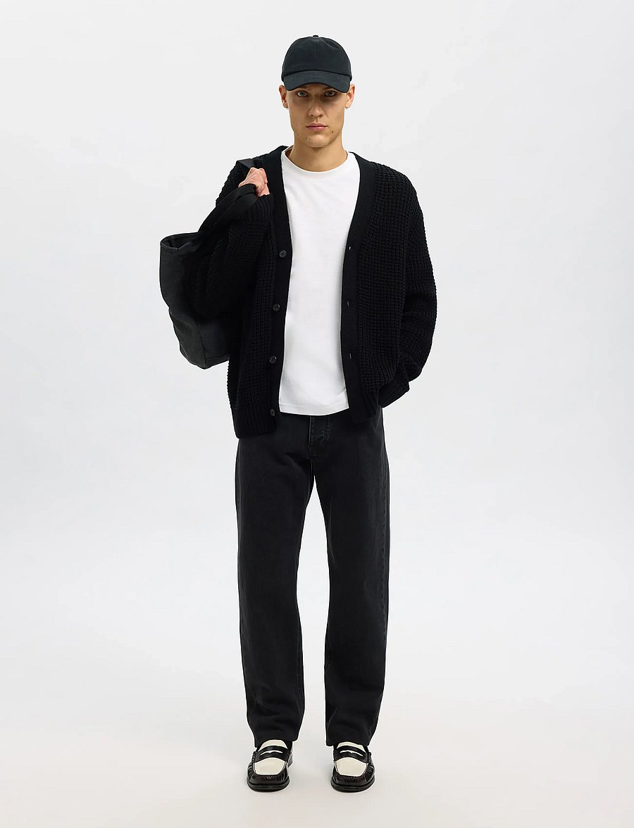 Selected - SLHDERECK LS KNIT STRUC RELAXED CARDIGAN - strickjacken - black - 5