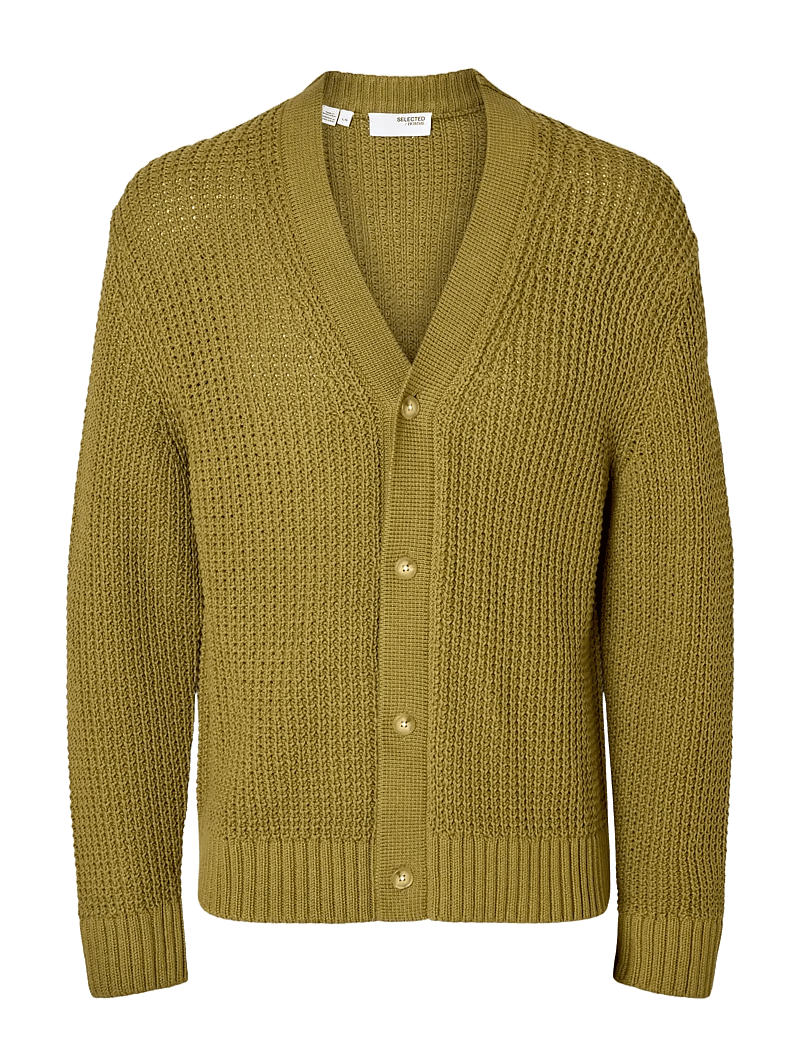 Selected - SLHDERECK LS KNIT STRUC RELAXED CARDIGAN - cardigans - dried herb - 1