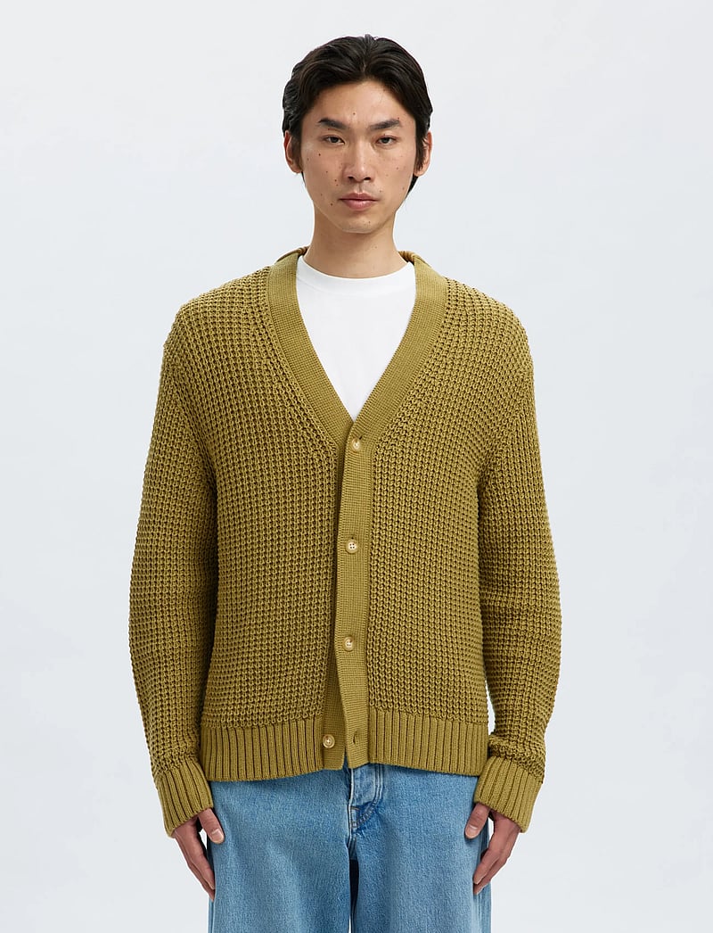 Selected - SLHDERECK LS KNIT STRUC RELAXED CARDIGAN - cardigans - dried herb - 0