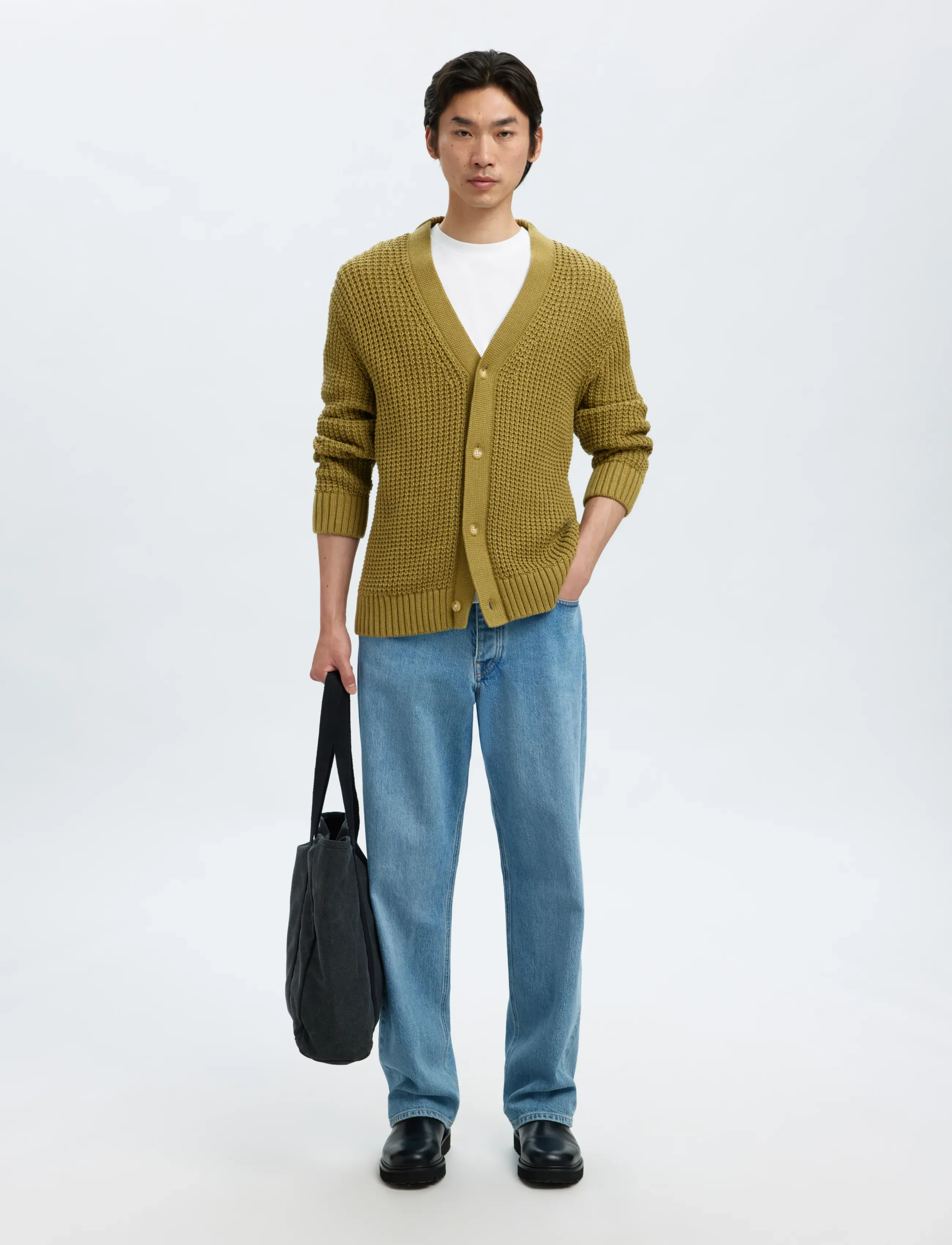 SELECTED Slhdereck Ls Knit Struc Relaxed Cardigan herr – bild 3