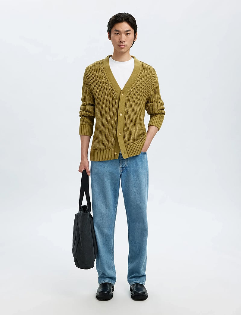 Selected - SLHDERECK LS KNIT STRUC RELAXED CARDIGAN - cardigans - dried herb - 3