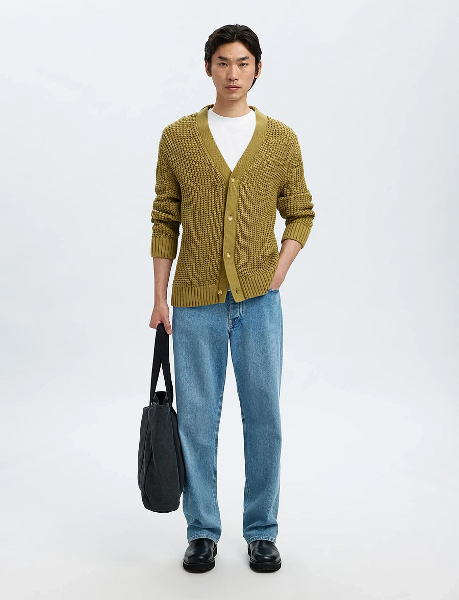 Selected - SLHDERECK LS KNIT STRUC RELAXED CARDIGAN - strickjacken - dried herb - 3